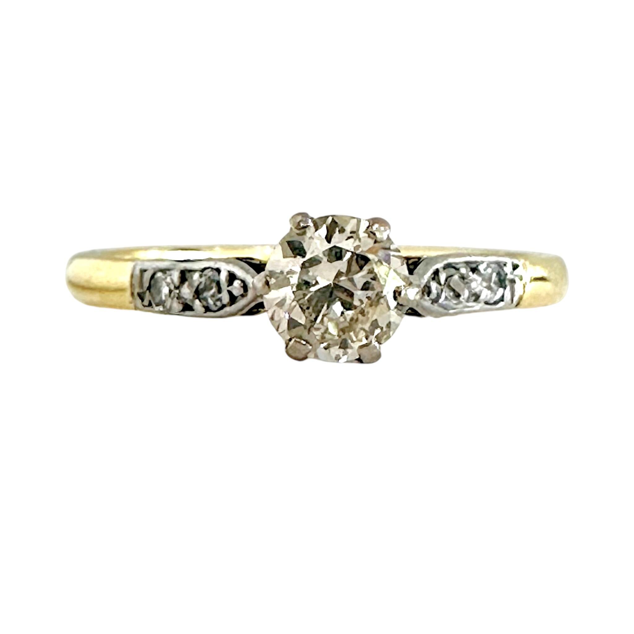 front view of Antique Art Deco Diamond Solitaire Ring  with white background
