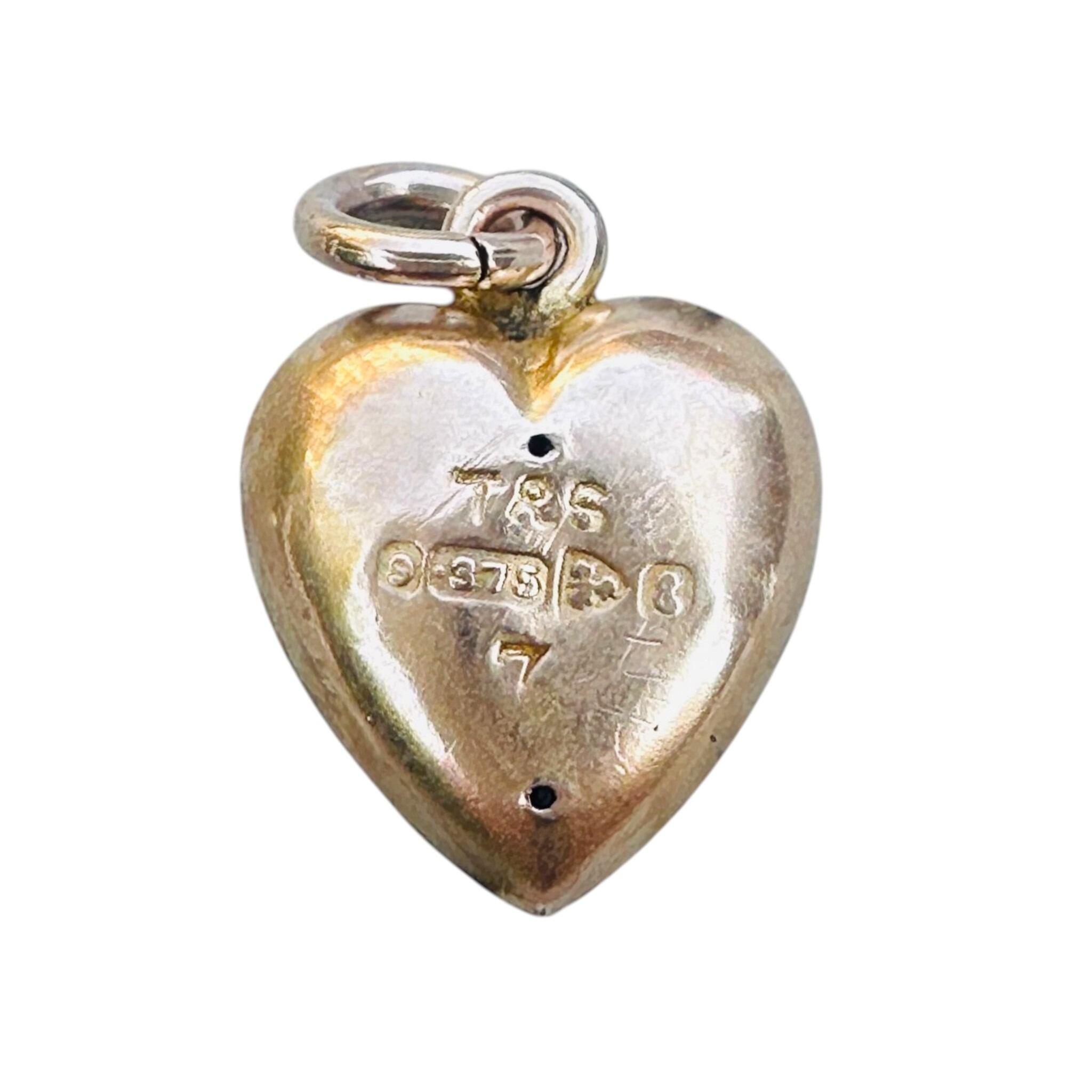 rear view of Antique Art Deco, Gold & Turquoise Puffy Heart Pendant with white background