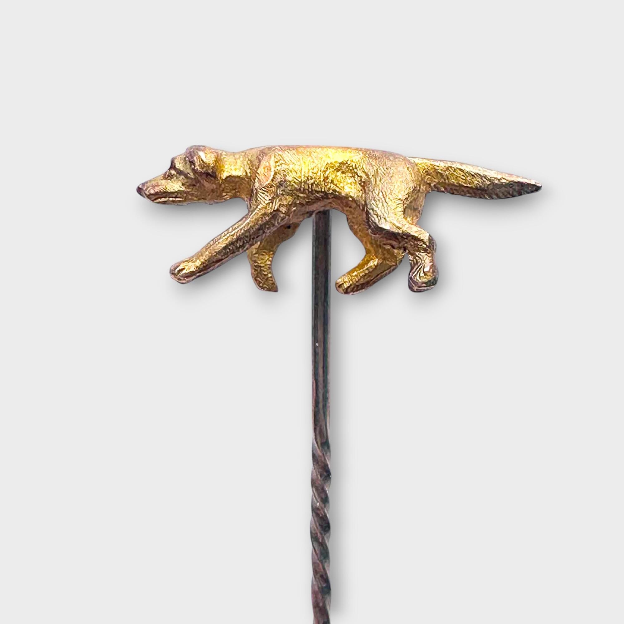 Antique Edwardian 15ct yellow gold labrador retriver dog stick, lapel, tie pin