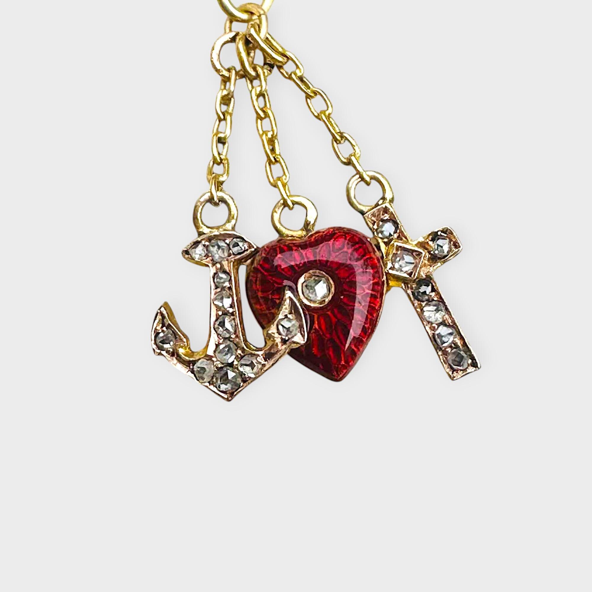 Antique 18k gold Faith Hope and Charity pendant with cross anchor and heart