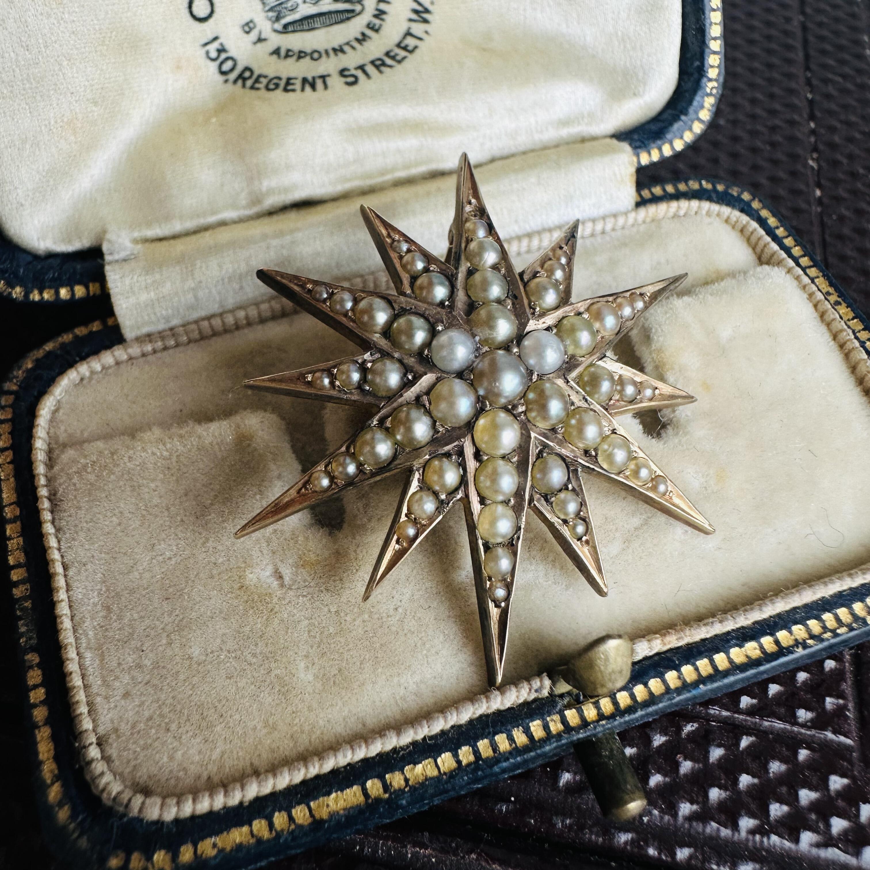 side view, Victorian Enchanting Twelve-Pointed Celestial Pearl Star Pendant – 36 x 26.5mm