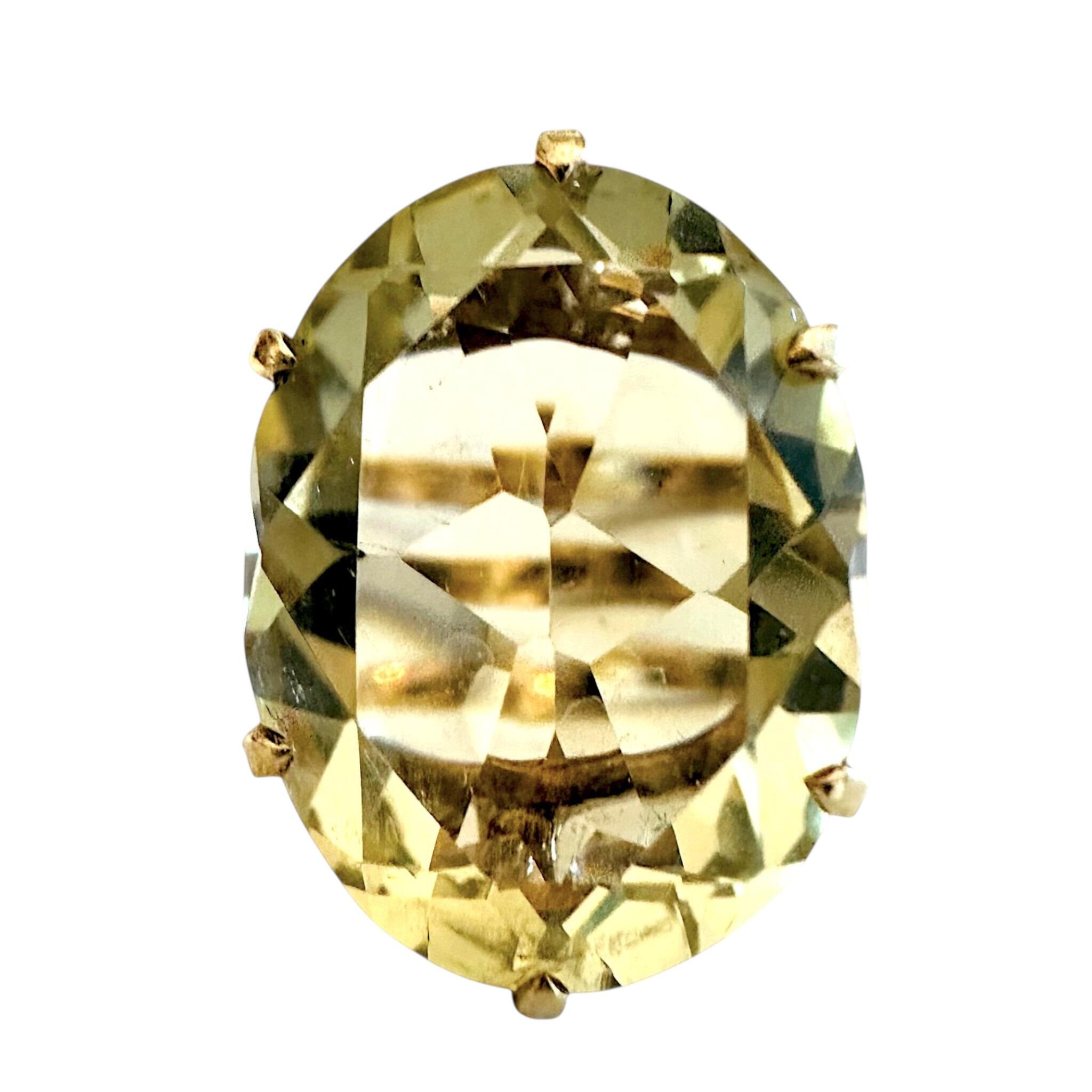 Vintage 9K Gold Oval Citrine Statement Ring, London 1985 Hallmarked Cocktail Ring with white background