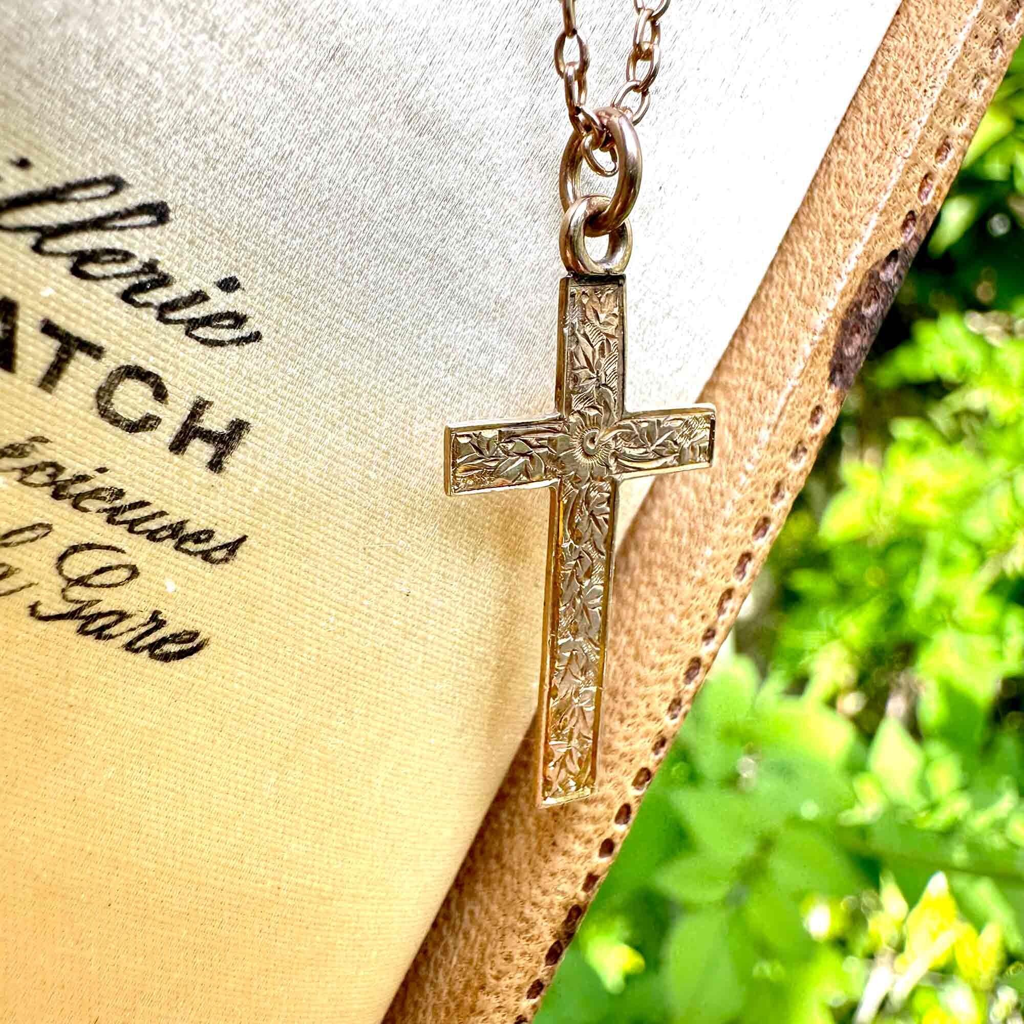 Victorian 9ct Rose Gold Cross Pendant | Antique English Jewelry 1899