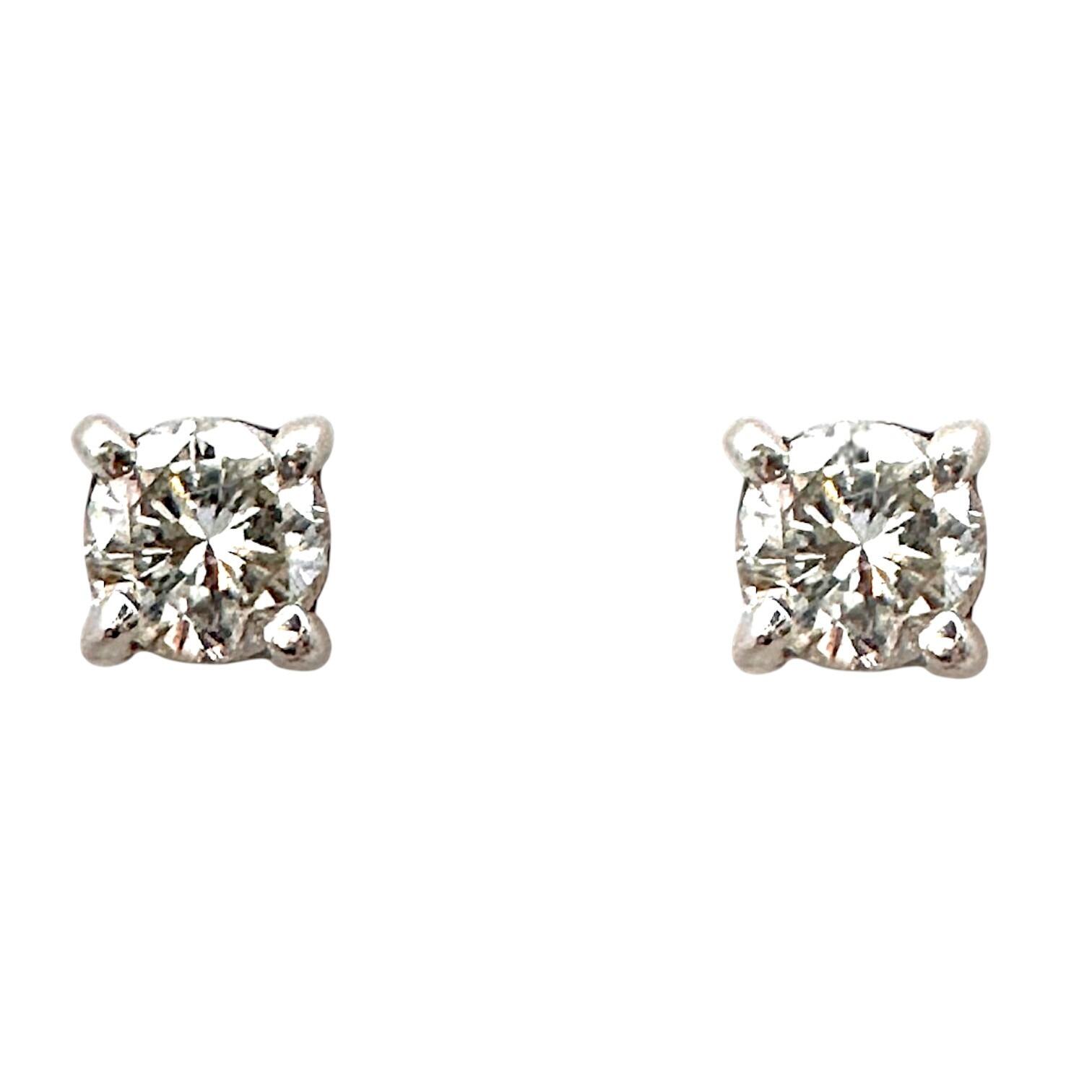 18K Gold & Diamond Solitaire Stud Earrings, White background