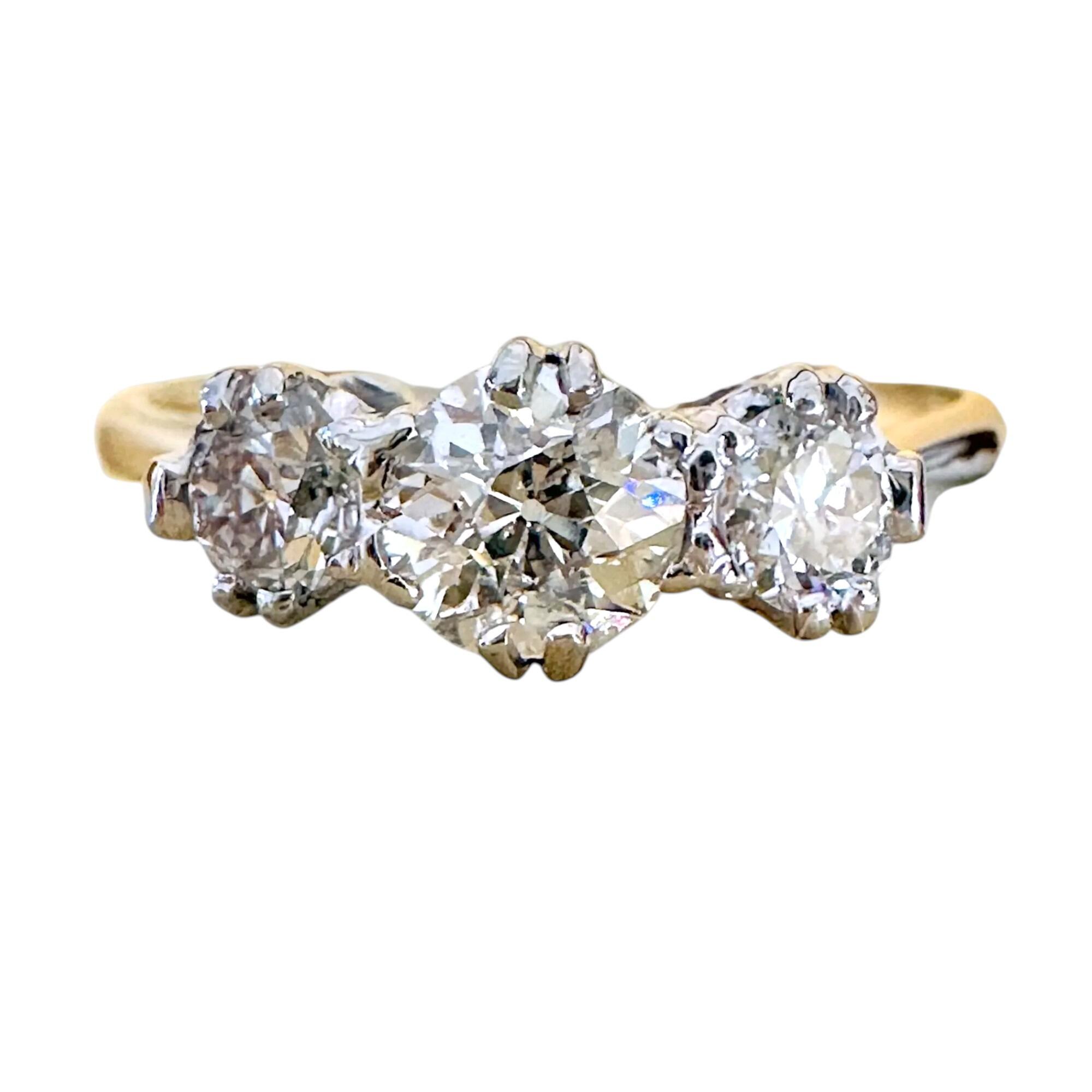 Art Deco Diamond trilogy Ring in Platinum & White Gold, with white background