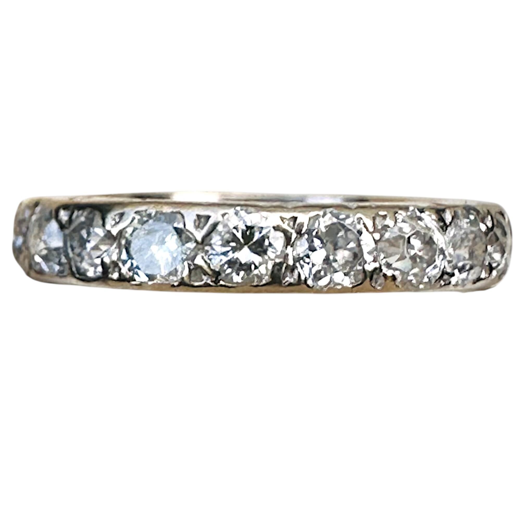 Vintage, Art Deco style old cut diamond eternity ring in 14ct white gold