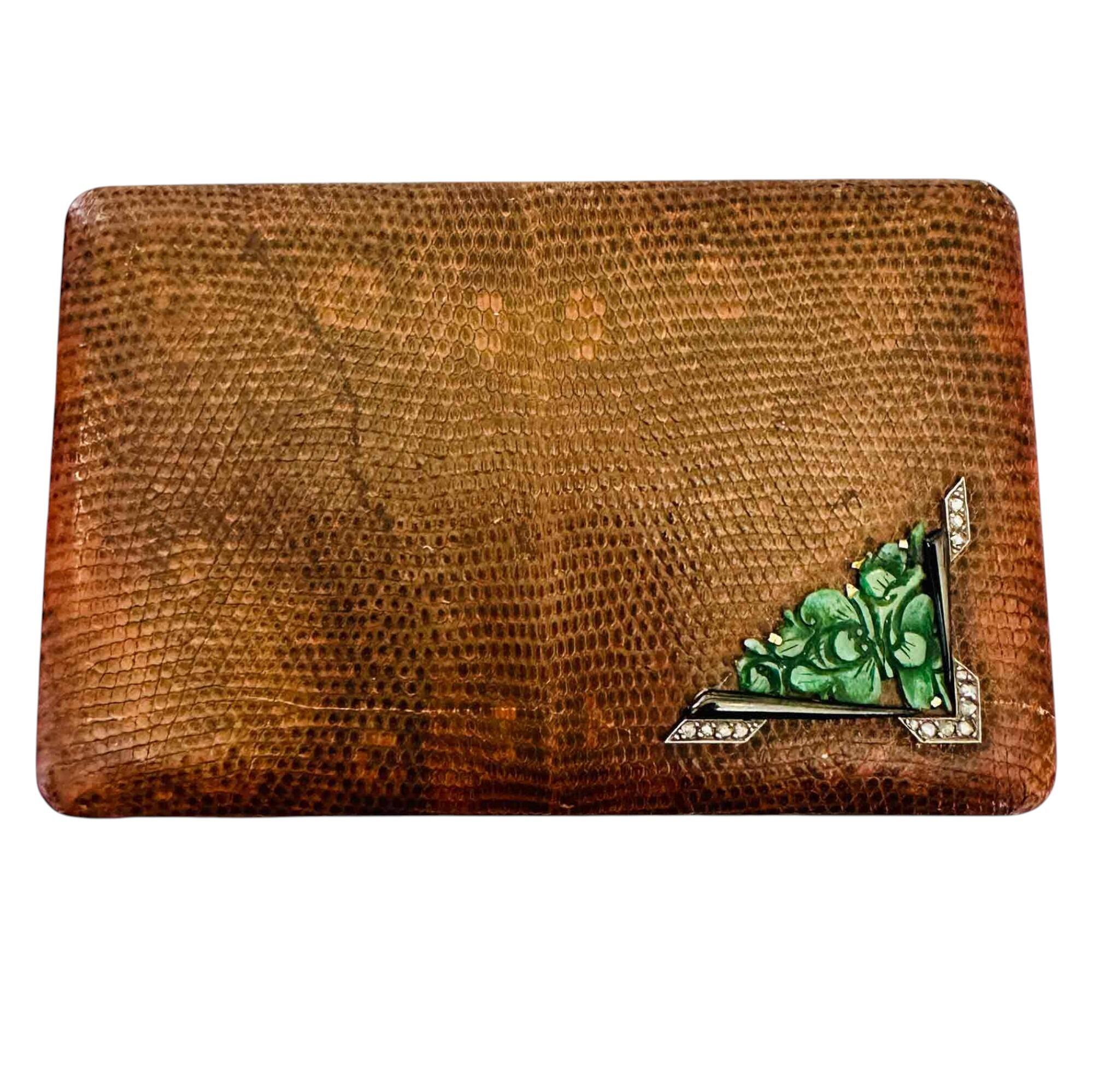 Antique lizard skin vanity box with jade, diamond and onyx detail