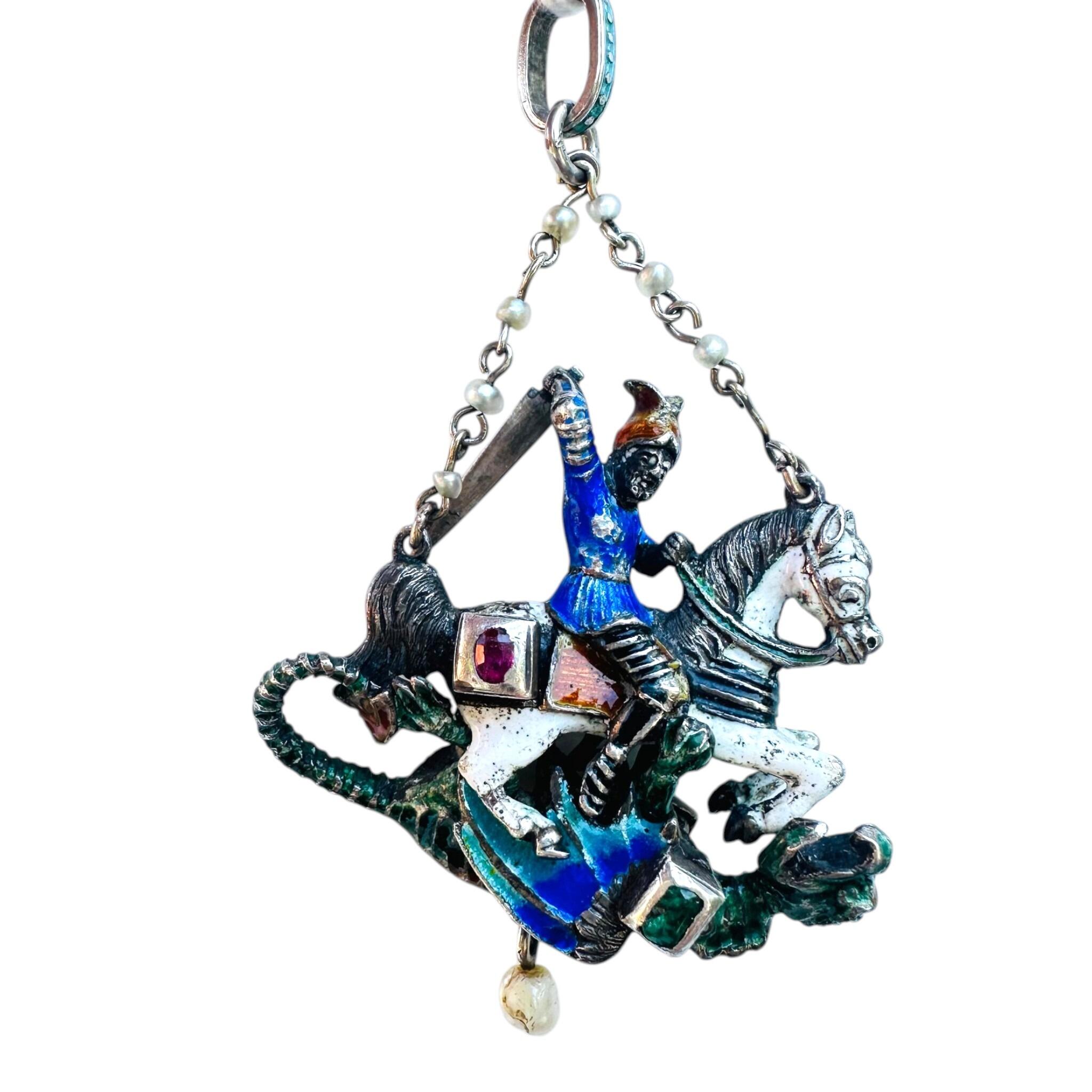 Antique Austro-Hungarian St George & Dragon Pendant with white background
