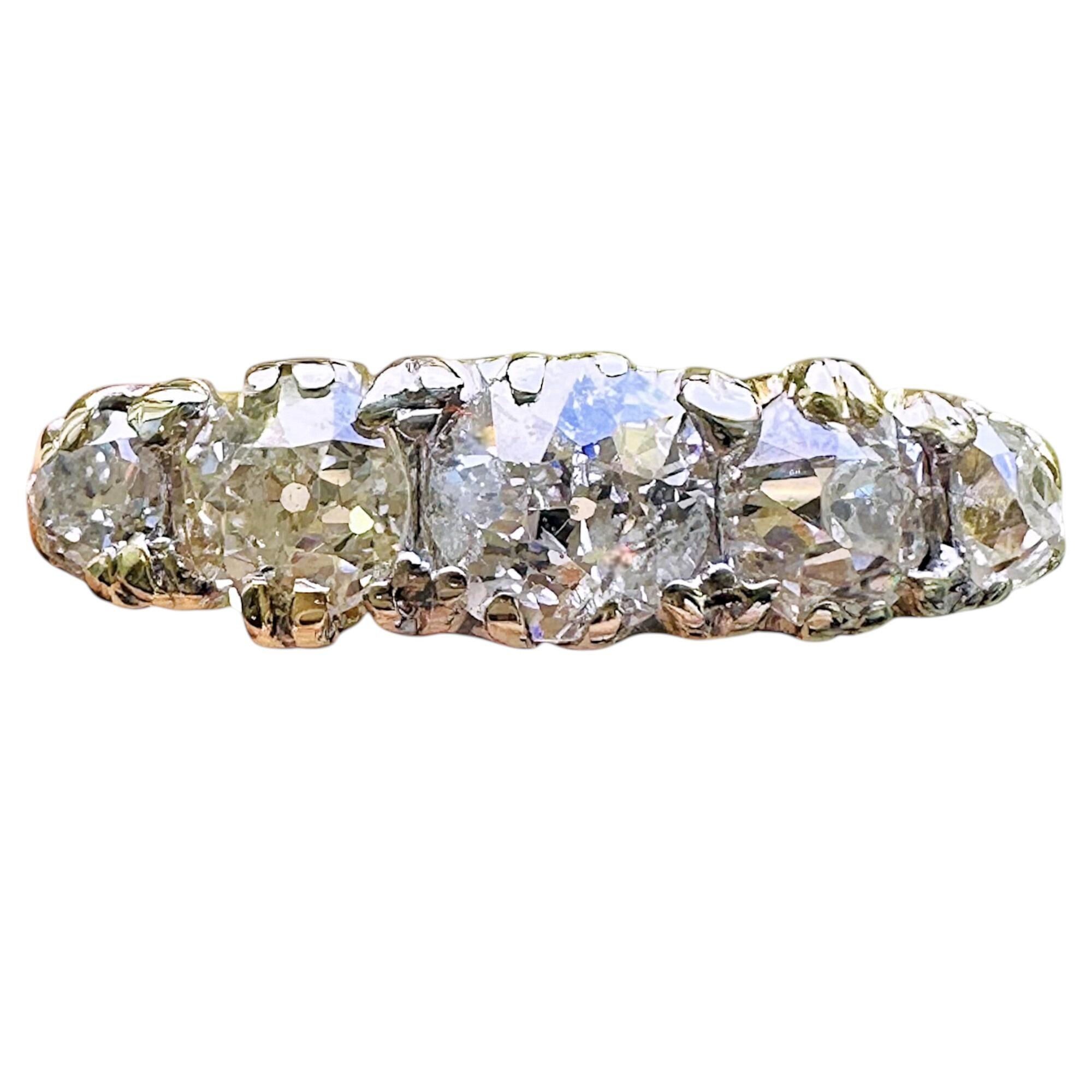 Victorian old-cut Diamond 1.86ct carved hoop ring with white background