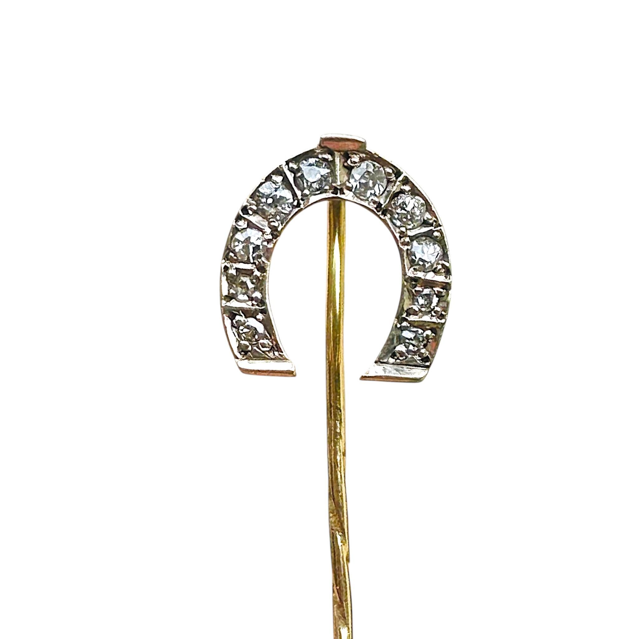 front view of Antique Diamond Horseshoe Stick Pin with white background