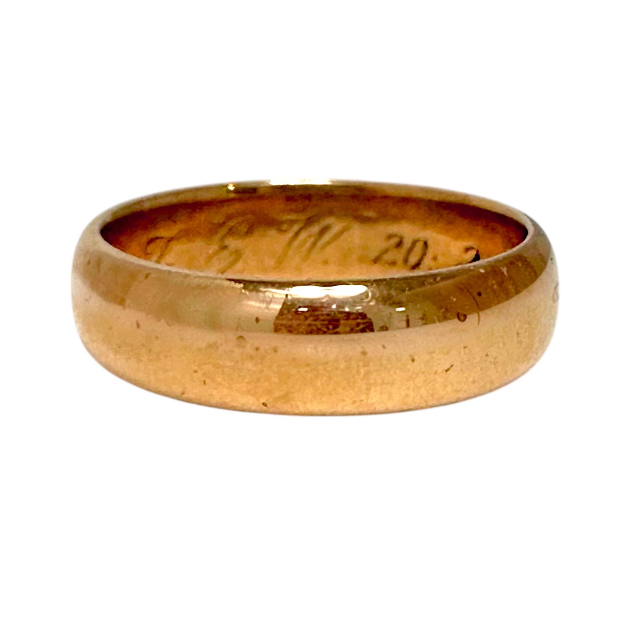 front view of Antique Victorian 22ct Rose Gold Wedding Band, with white background