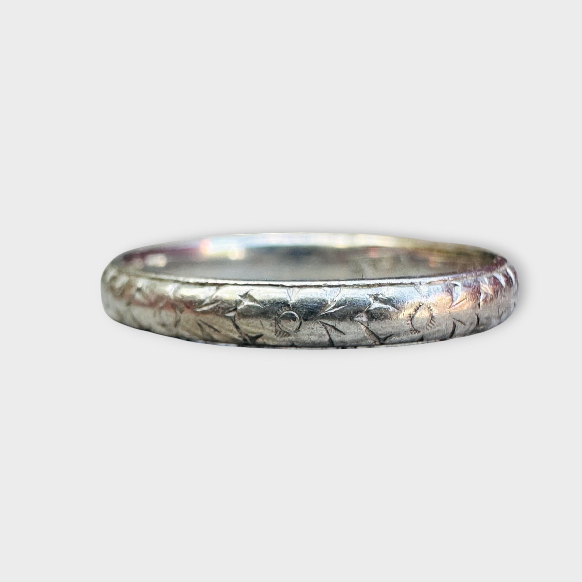 Floral engraved platinum ring, Edwardian orange blossom wedding band