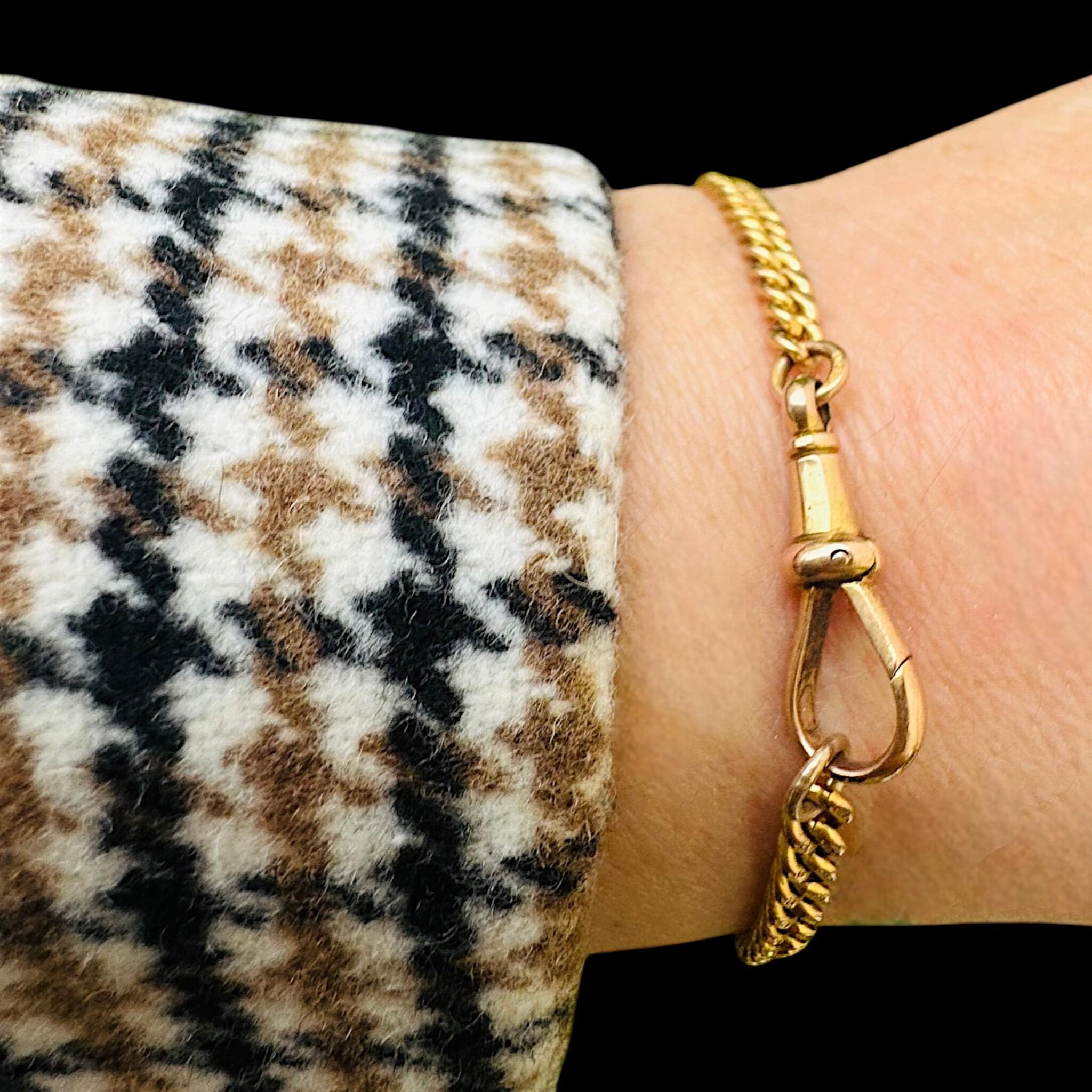 Gold Albert Curb Link  Bracelet & Dog Clip Clasp worn on models wrist