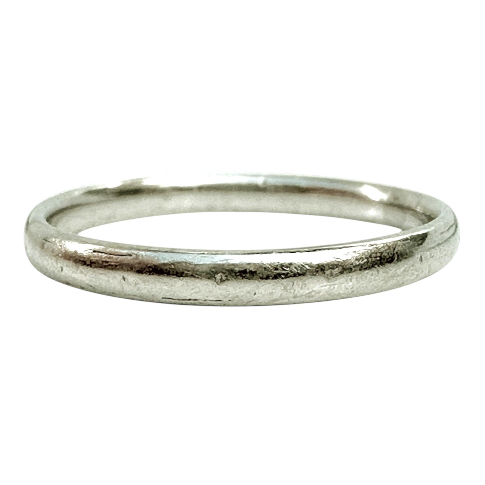 Art Deco Platinum Wedding Band, Slim 2.2mm Vintage Style Stackable Ring with white background