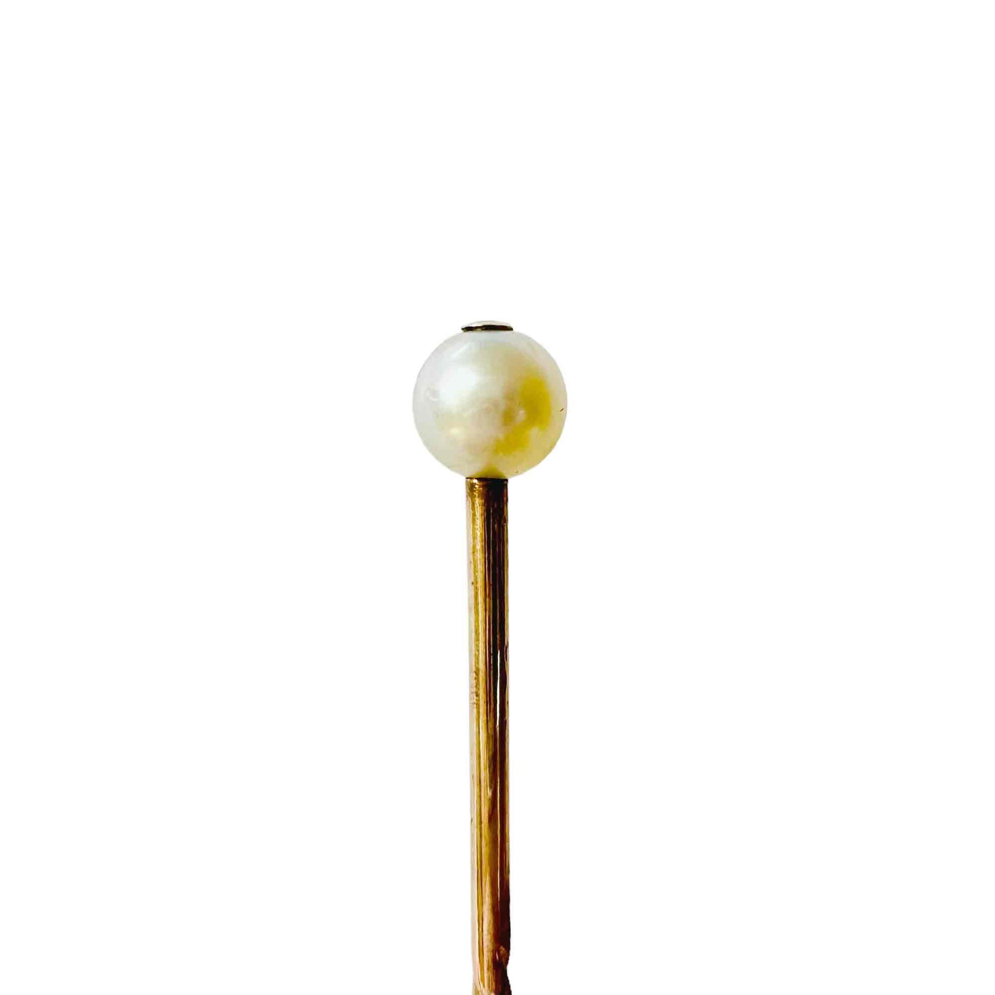 antique Edwardian yellow gold stickpin with solitaire pearl