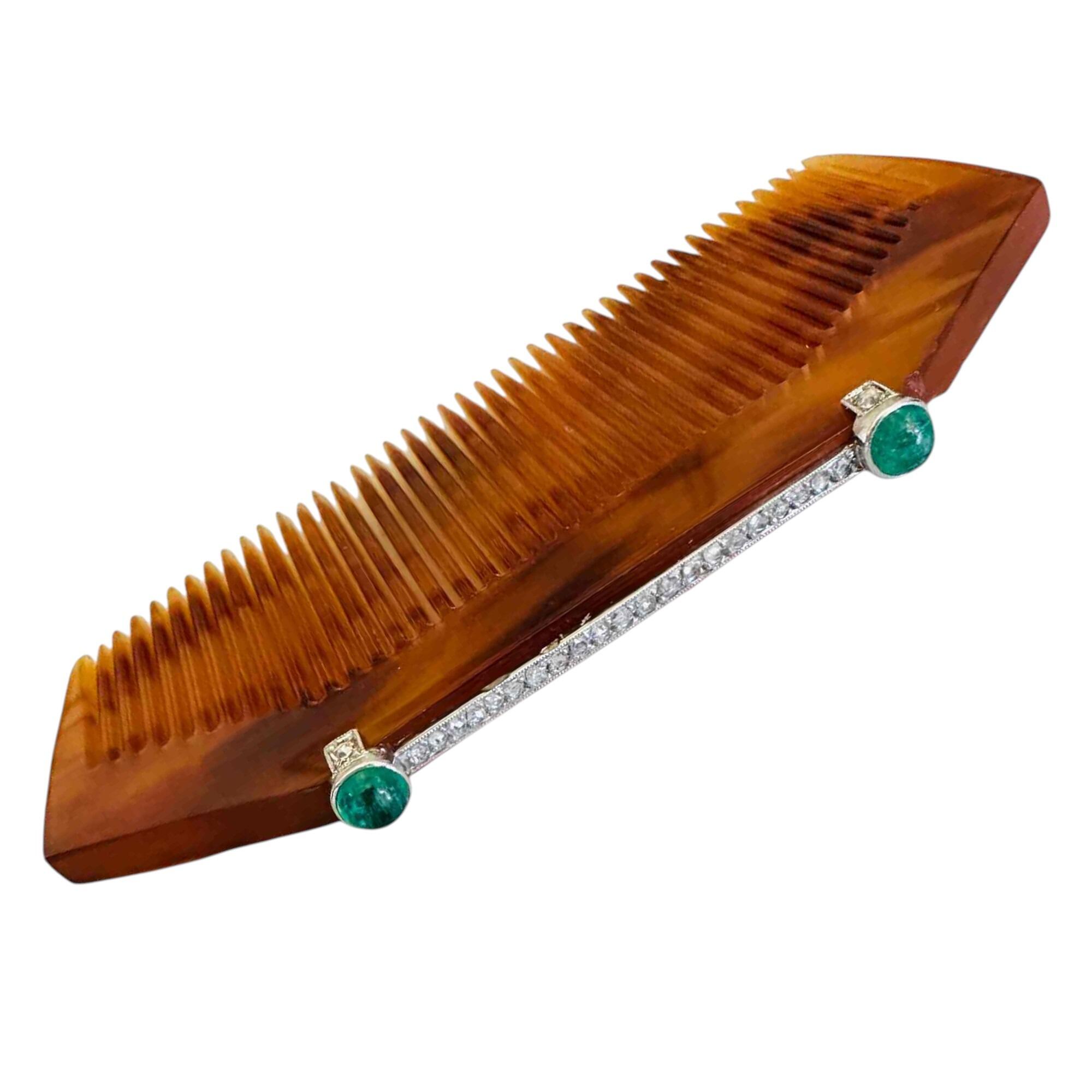antique tortoiseshell hair comb with diamond and emerald decoration