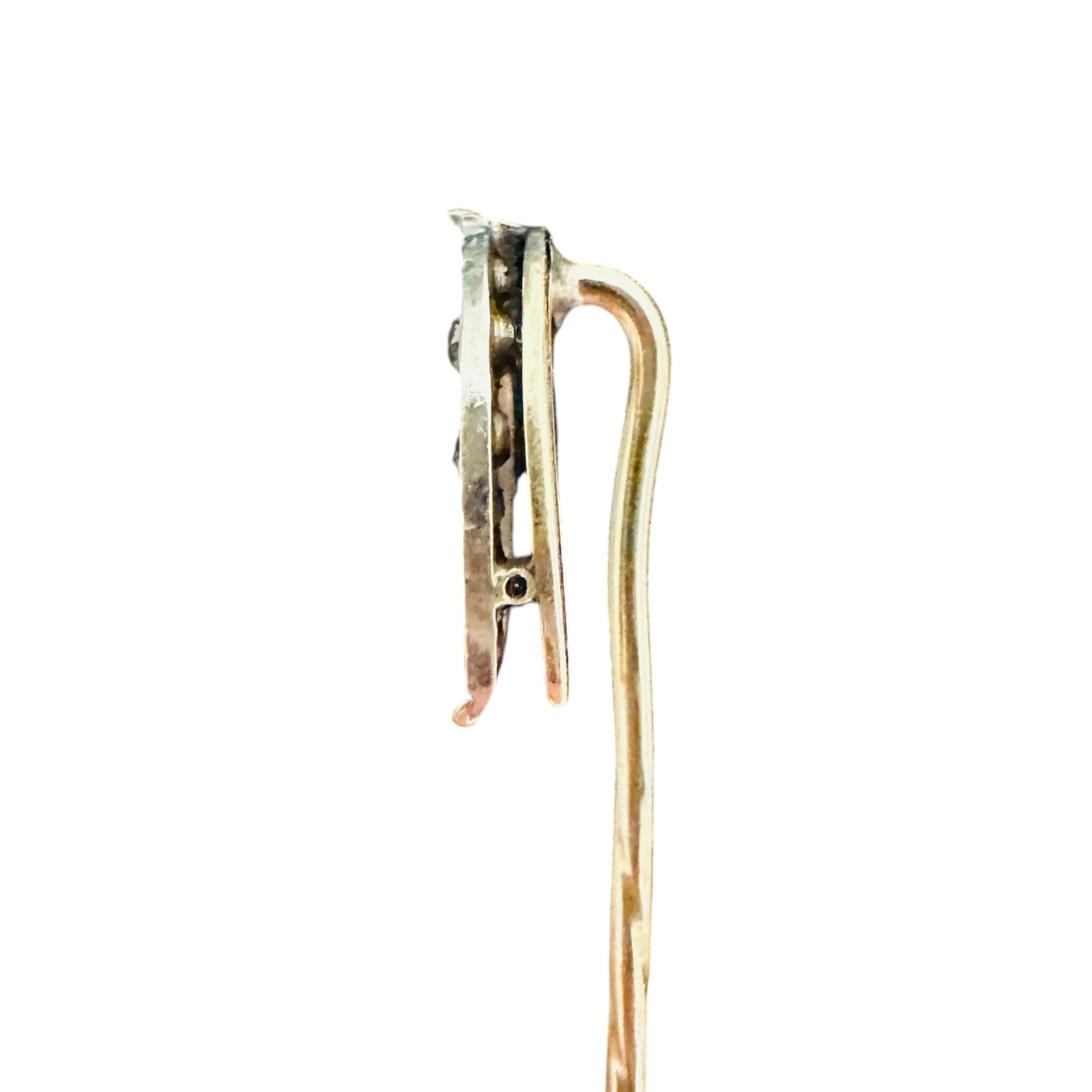 side profile of Antique Diamond Horseshoe Stick Pin with white background