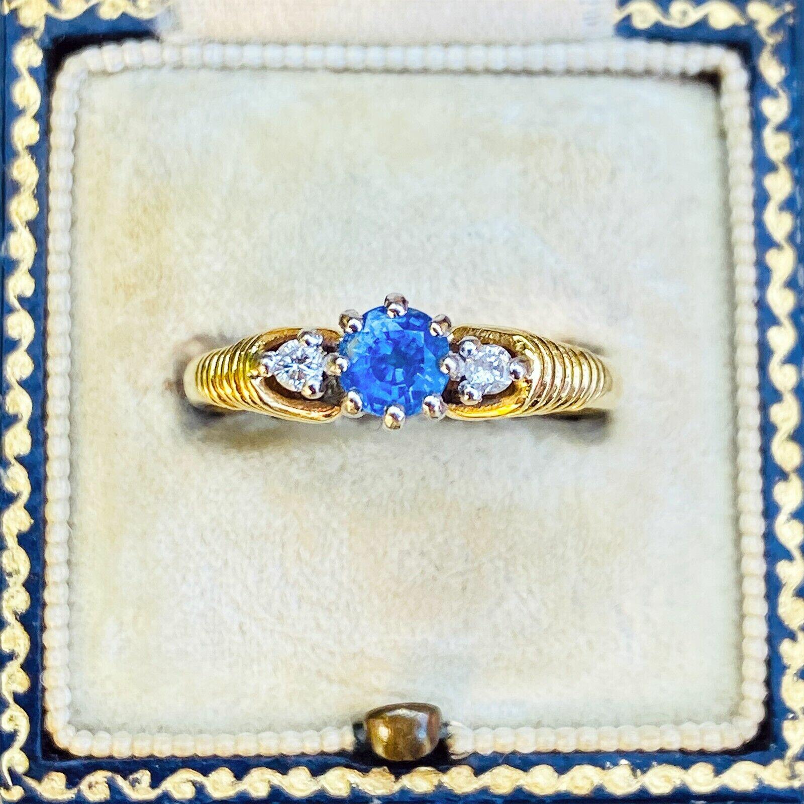 Vintage 18ct Gold Diamond & Sapphire Engagement Ring, 0.42ct gemstone weight, symbolic 3 stone design representing past, present & future.