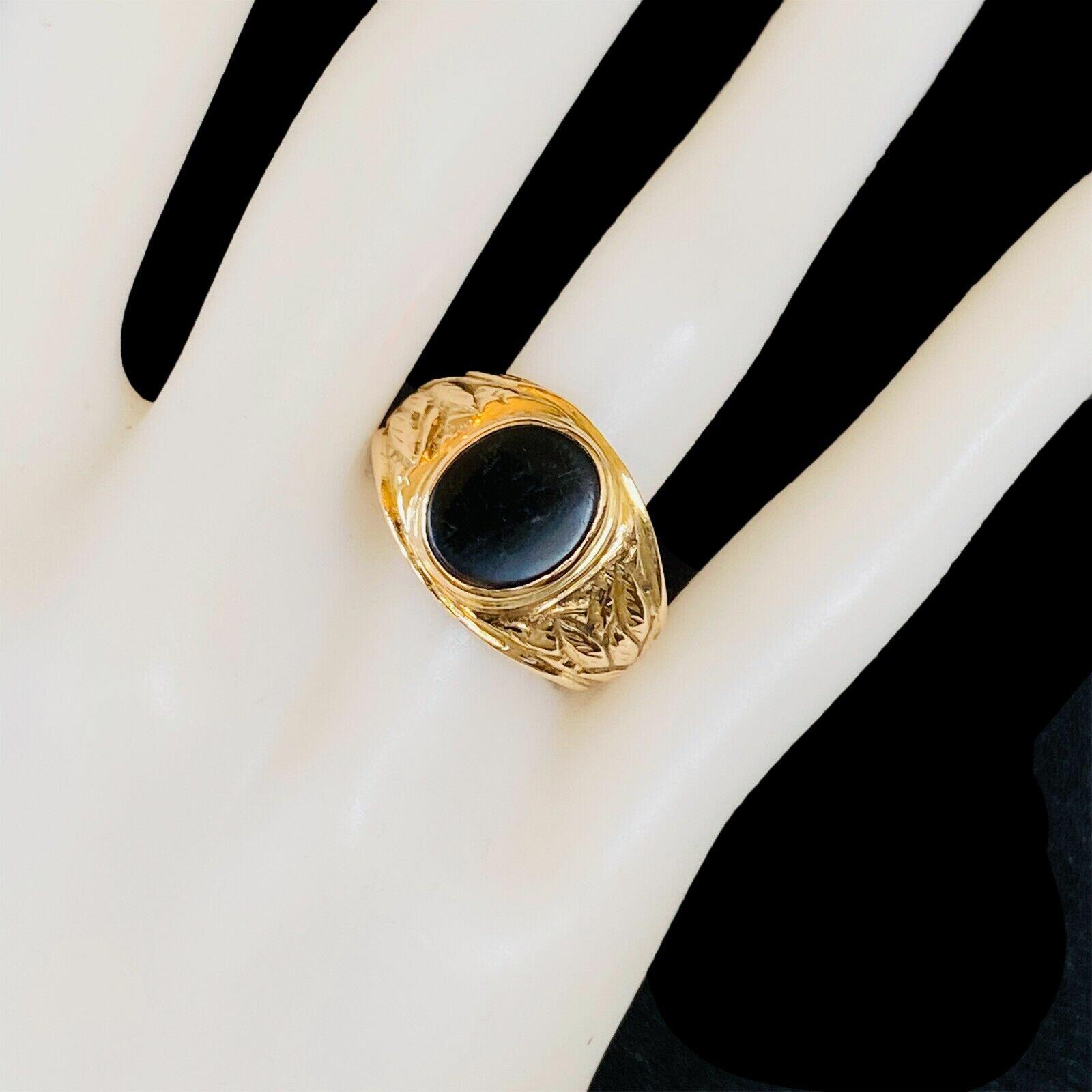 Vintage 18ct Gold Signet Ring with Oval Black Onyx - UK: U 1/2 USA: 10.75 - 8.5g - Statement or Pinkie Ring