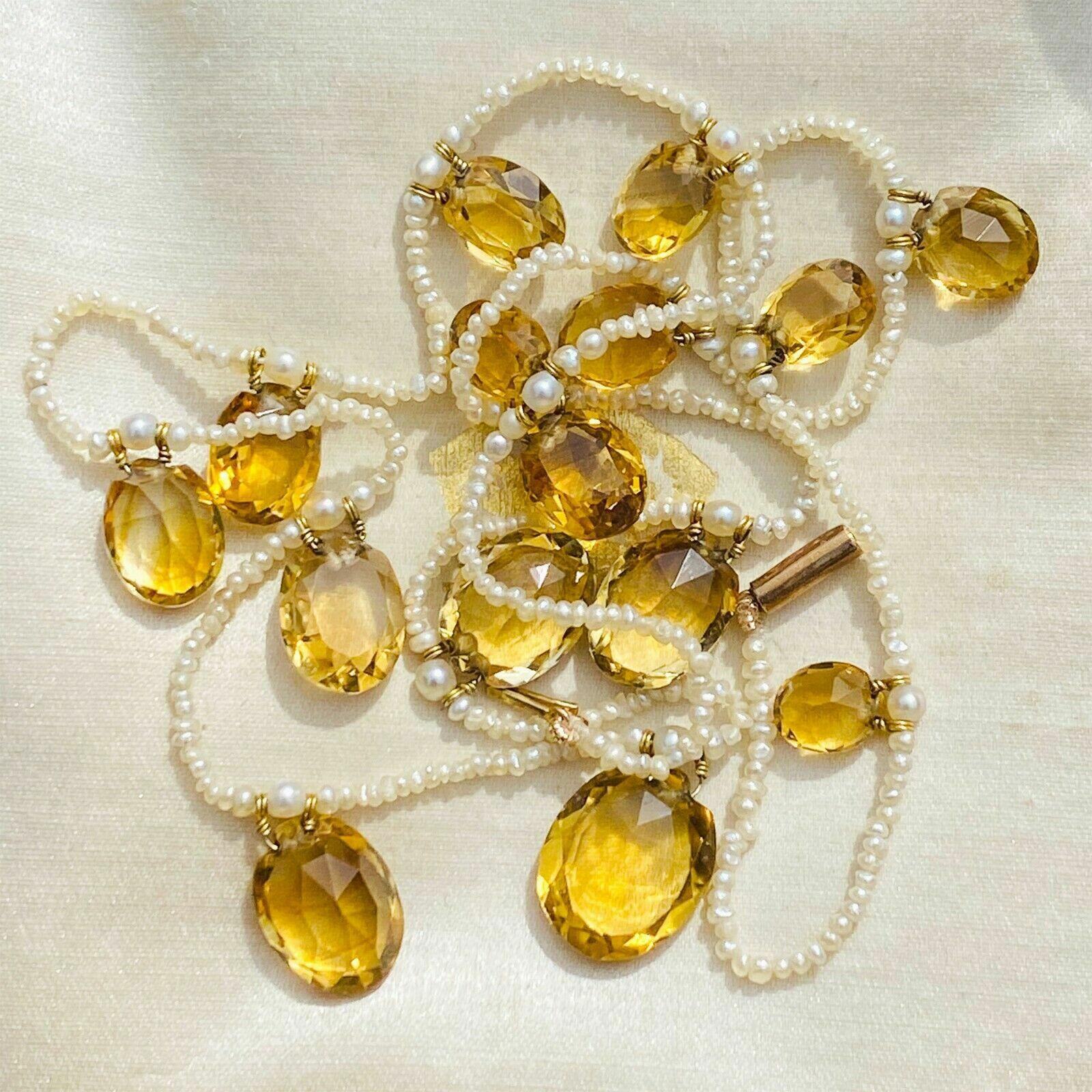 Antique Victorian-Edwardian necklace with natural pearls & citrine gemstones, 9ct rose gold clasp. Elegant piece from early 1900s.