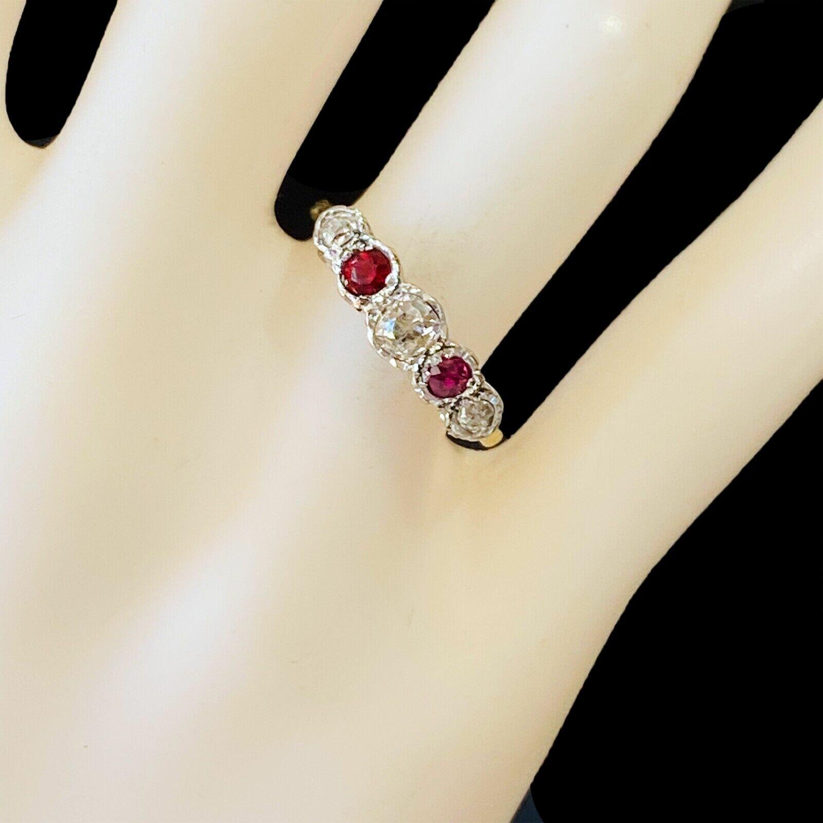 Vintage Art Deco Diamond & Garnet Ring, Platinum & Gold Setting, UK Size K, 0.40ct Gemstone Weight