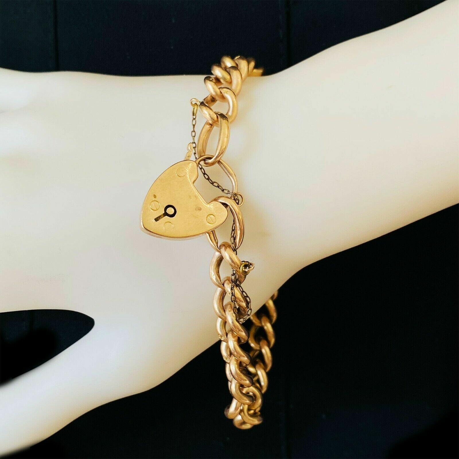 Victorian 9ct Rose Gold Curb Link Bracelet with Padlock, 7.75" Length, 9mm Wide, HW Ltd Makers Mark