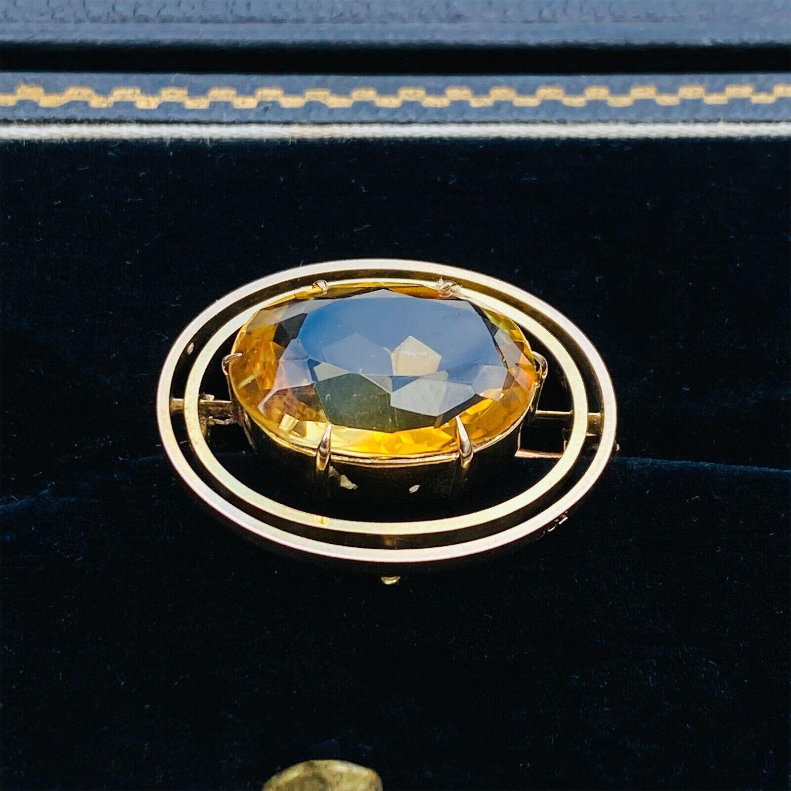 Victorian Edwardian Gold Citrine Brooch with T-Bar & C-Clasp
