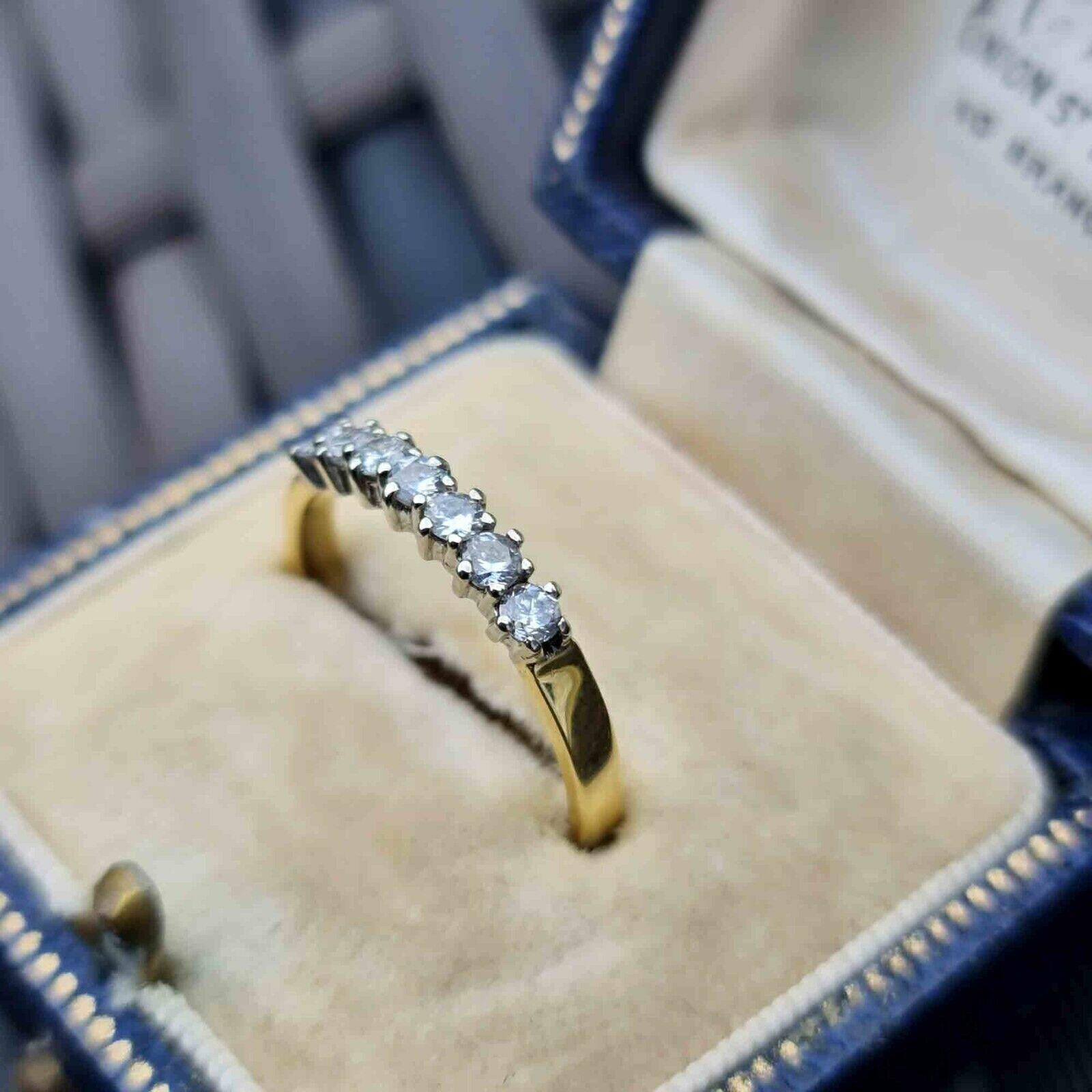 Vintage 18ct gold half eternity ring with 0.21cts of diamonds in claw, channel setting. UK size K 1/2, USA size 5.5. Stacks beautifully with other rings.