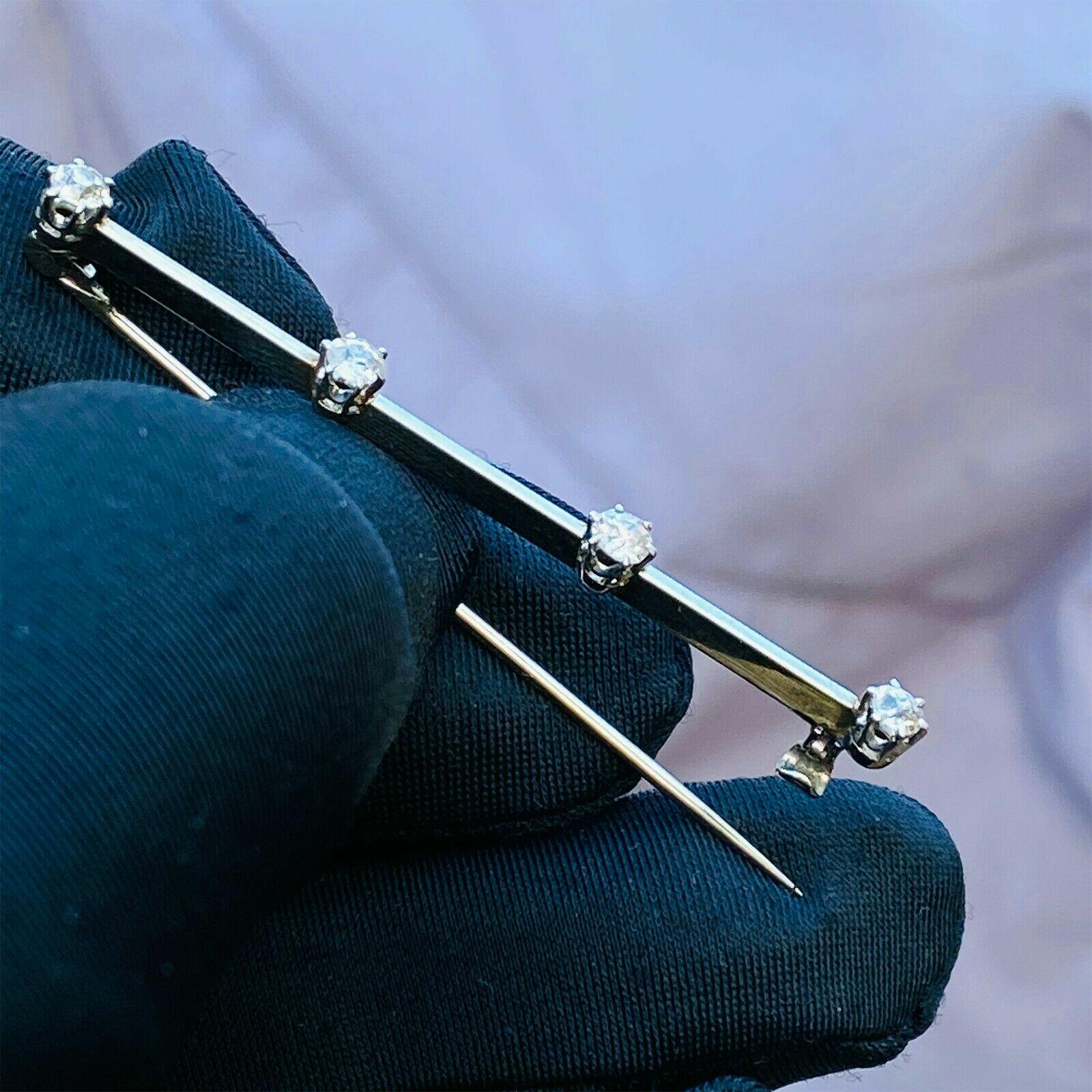 Antique bar brooch in 18ct white gold & platinum with old european-cut diamonds
