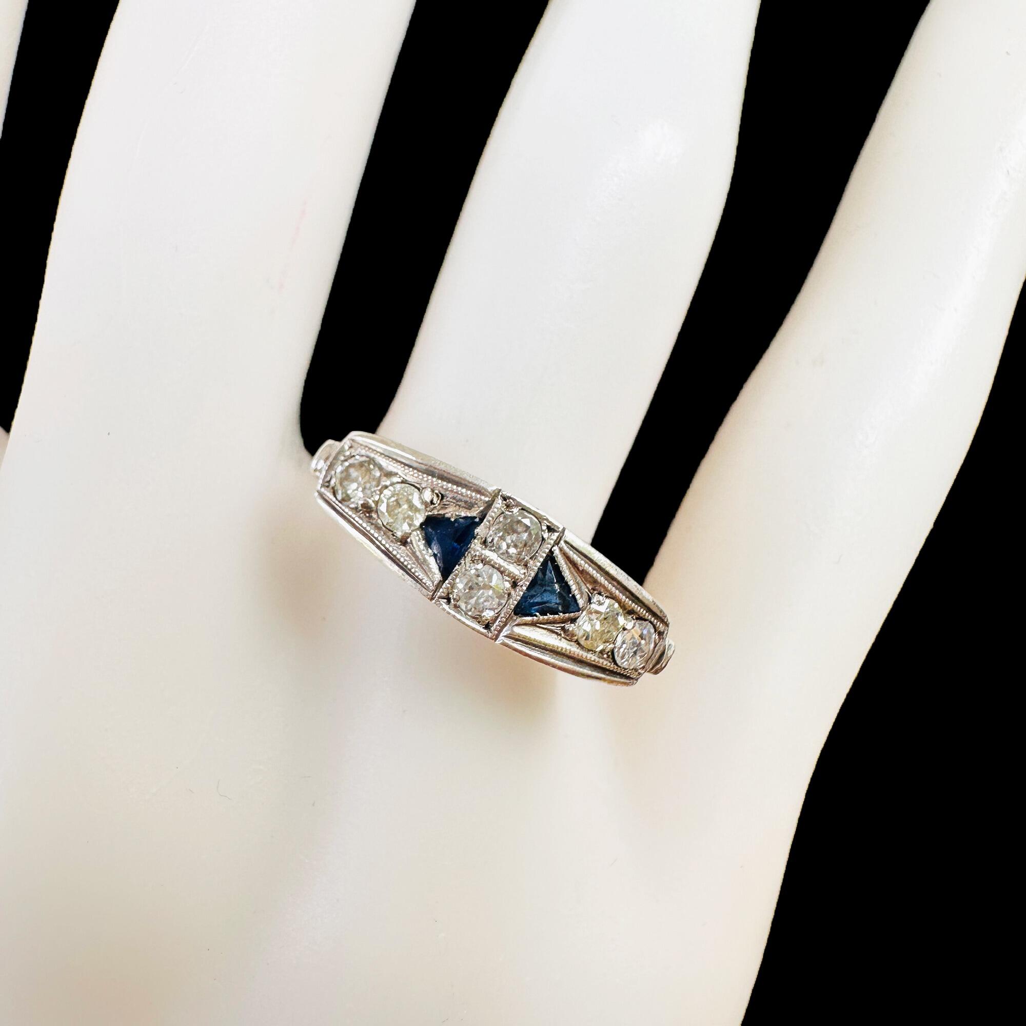 Exquisite Sapphire & Diamond Engagement Ring, 0.34ct gemstone weight, Art Deco design, UK size N, 1.7g weight, G/H color grade.