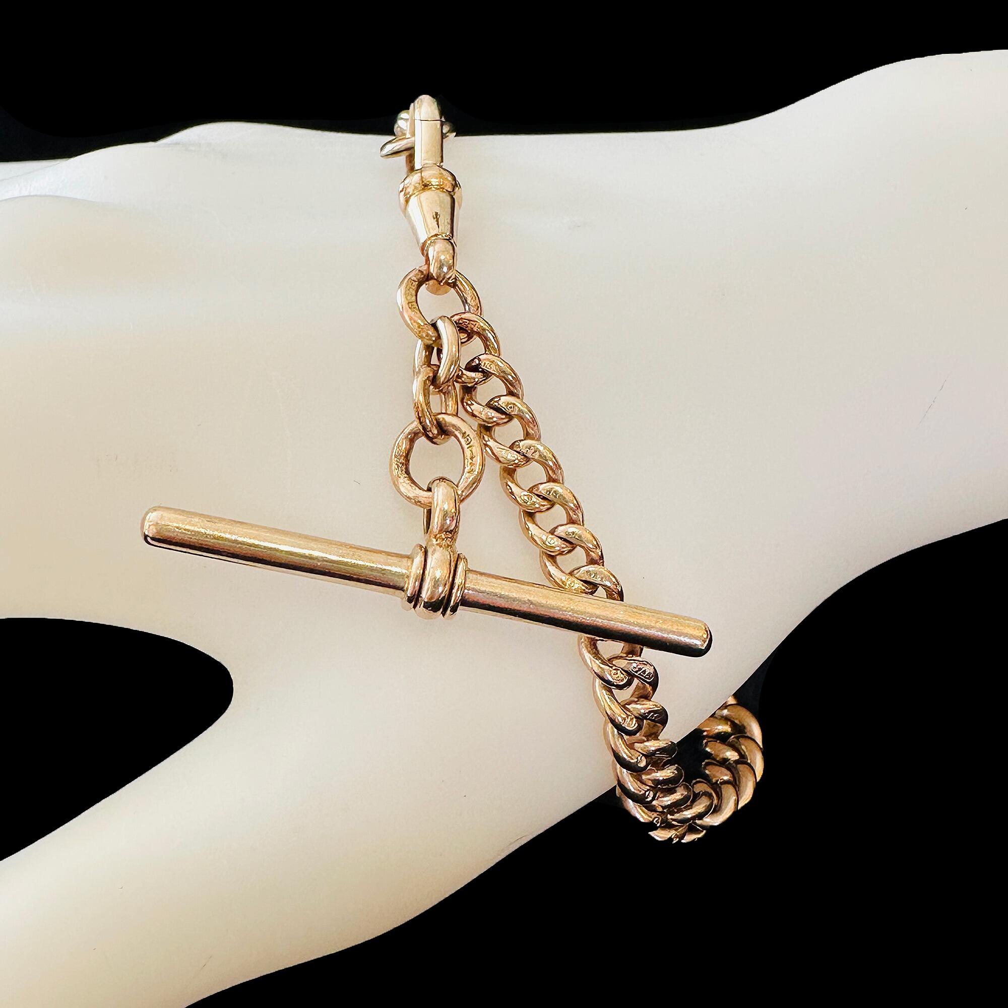 Antique Edwardian 9ct Rose Gold Curb Link Bracelet, Hallmarked, Excellent Condition, 8" Length, 22.1g Weight,