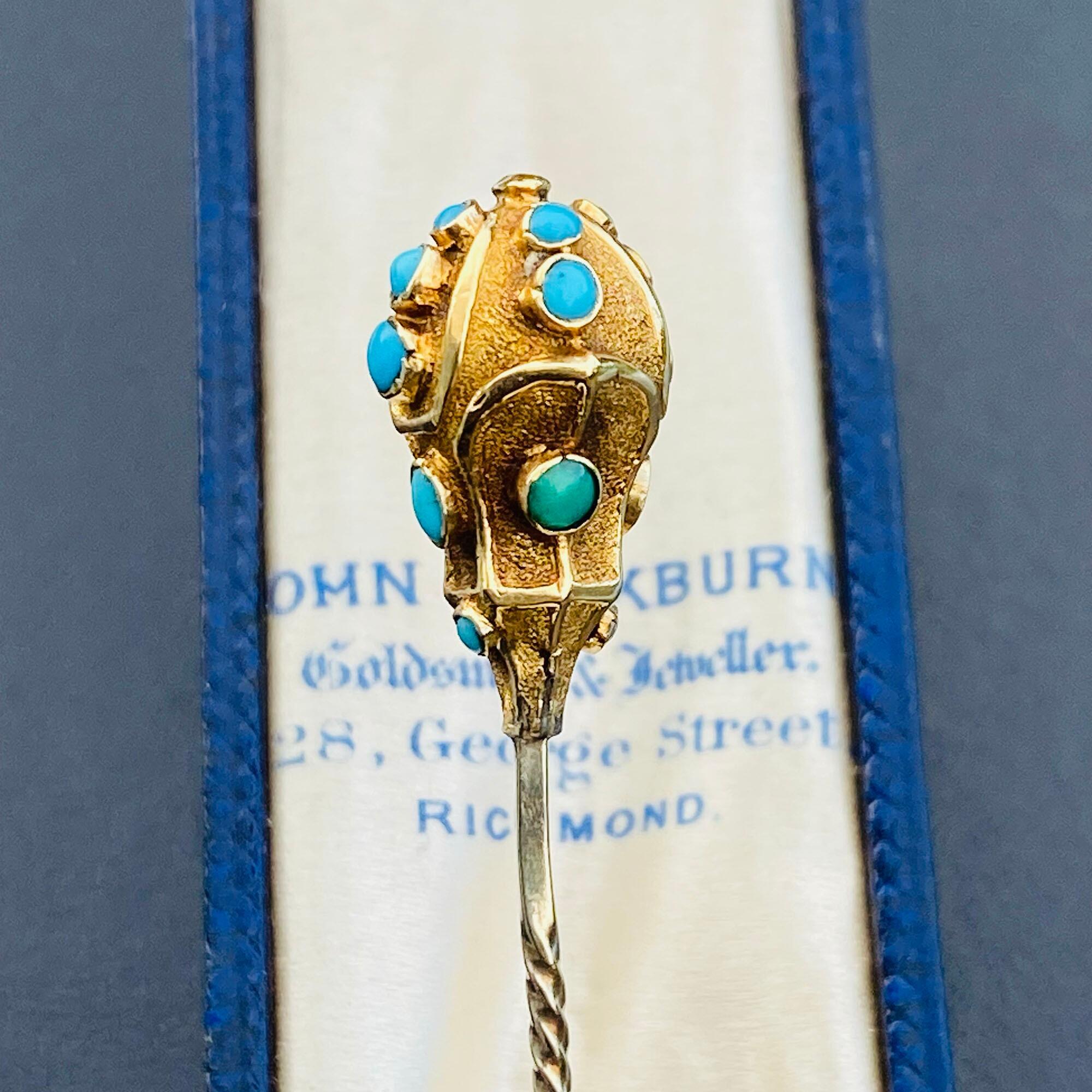Antique 18carat yellow gold sceptre stick pin with turquoise gemstones