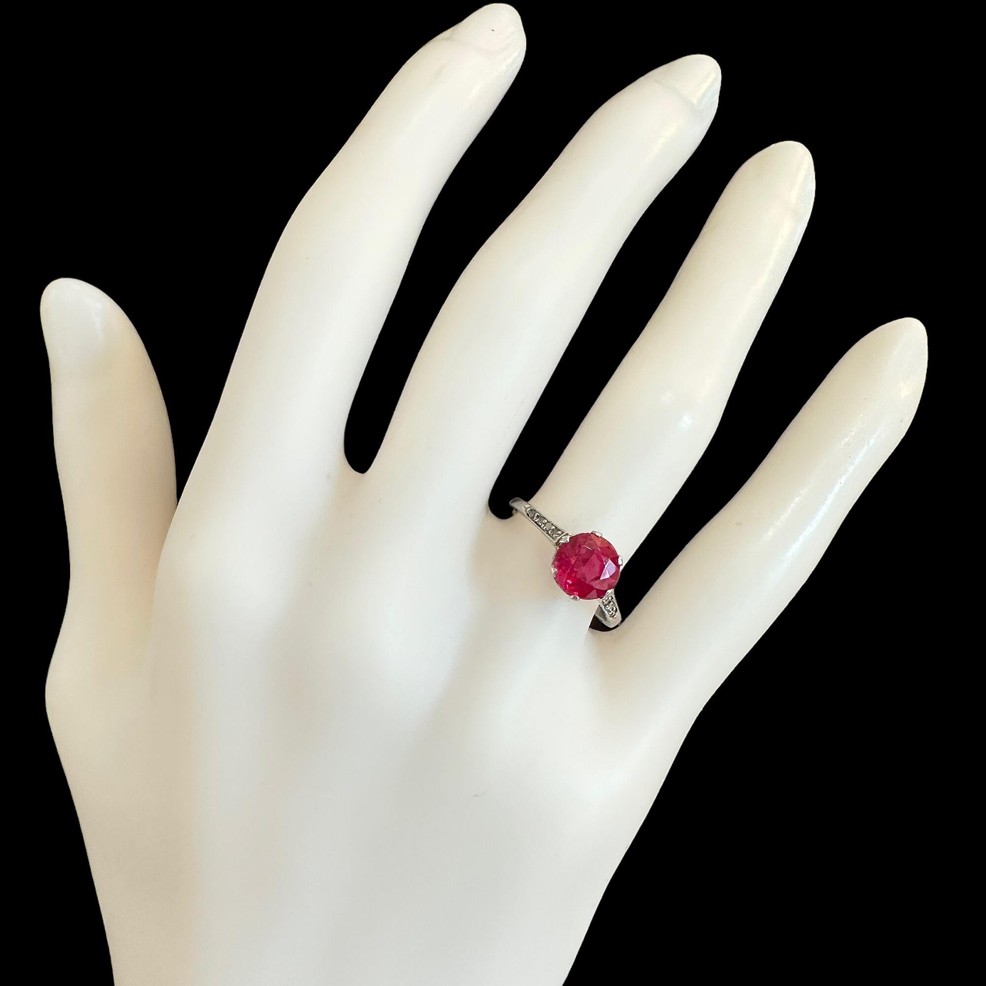 Art Deco Platinum, ruby (Synthetic) and Diamond ring