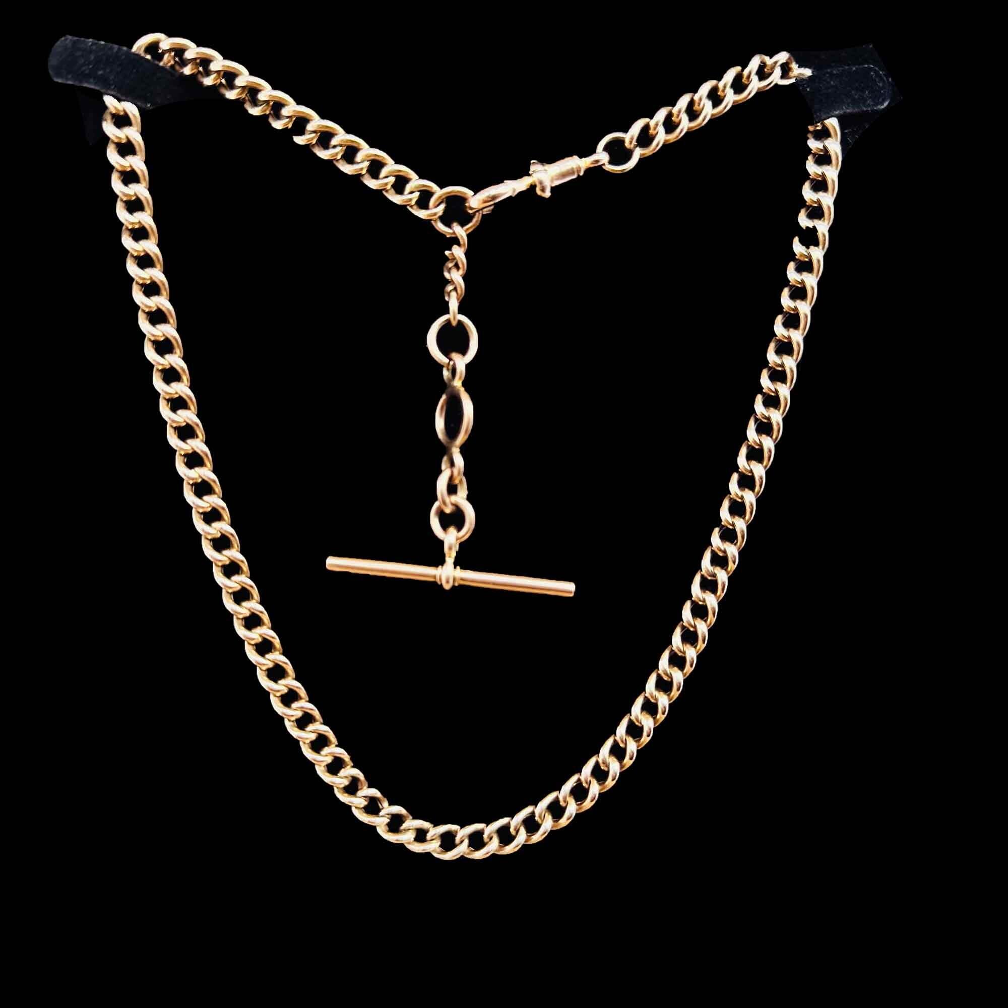 Antique 9ct rose gold pocket watch chain, 17" length, 5.5mm width. Perfect for necklace or bracelet.