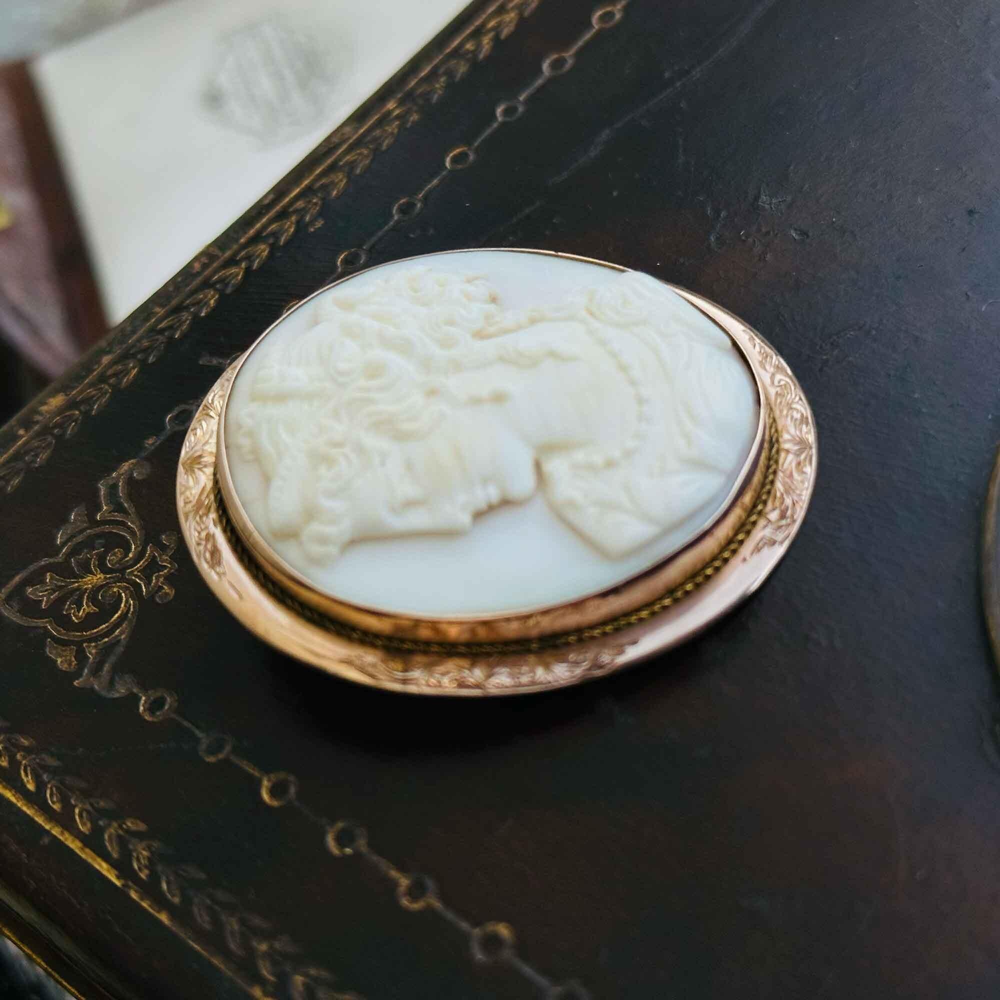 Victorian Demeter Goddess Cameo Brooch in Rose Gold Setting
