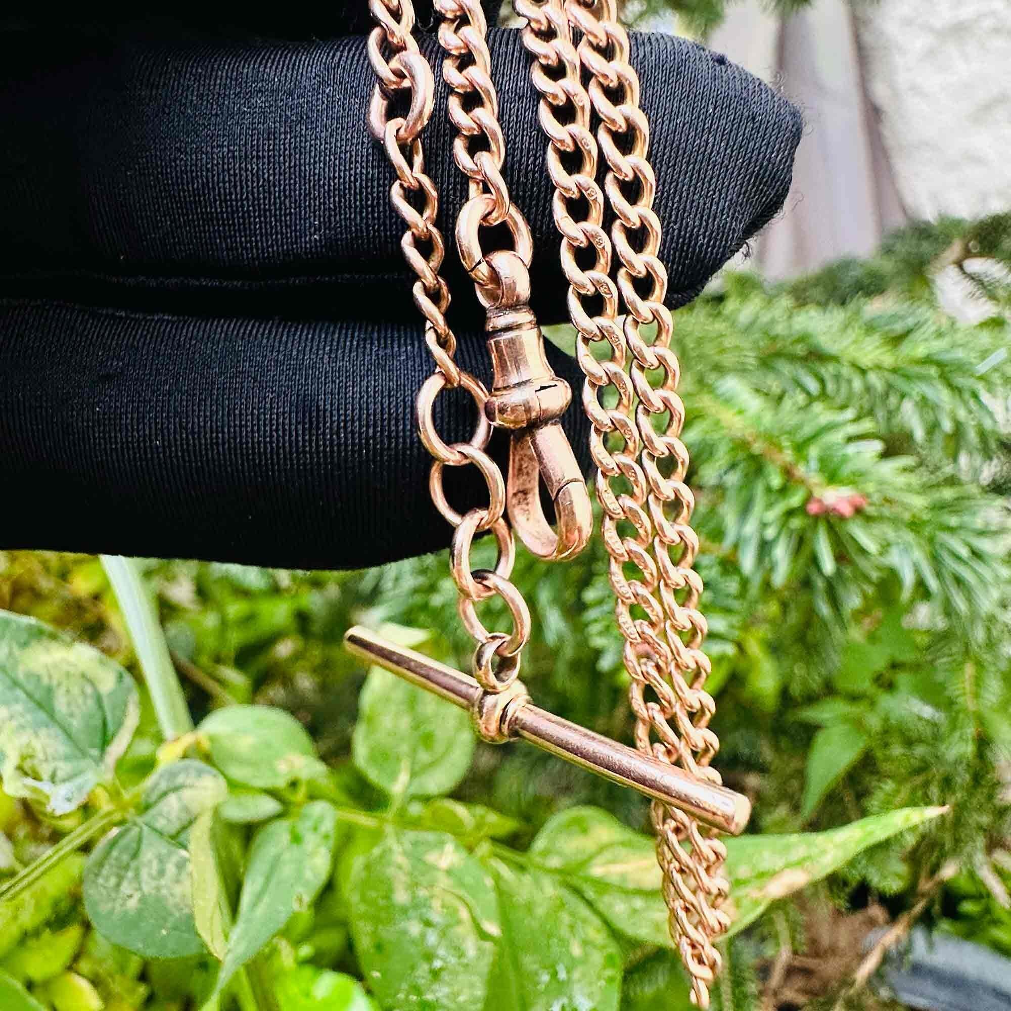 9ct Rose Gold T-Bar Chain Necklace, 16" (40.5cm) - Edwardian Era