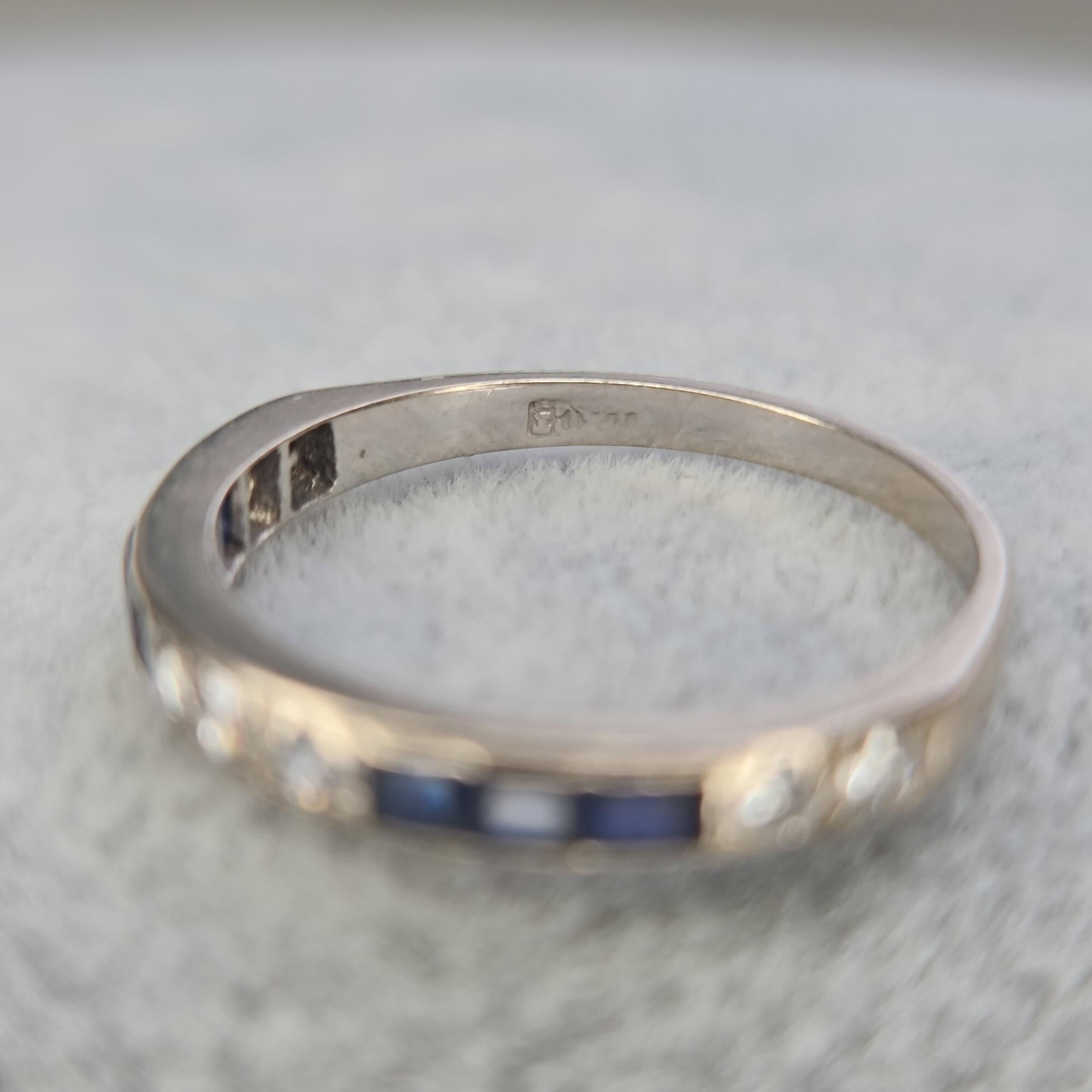 Vintage Art Deco 18ct White Gold Sapphire & Diamond Eternity Ring - Size O 1/2