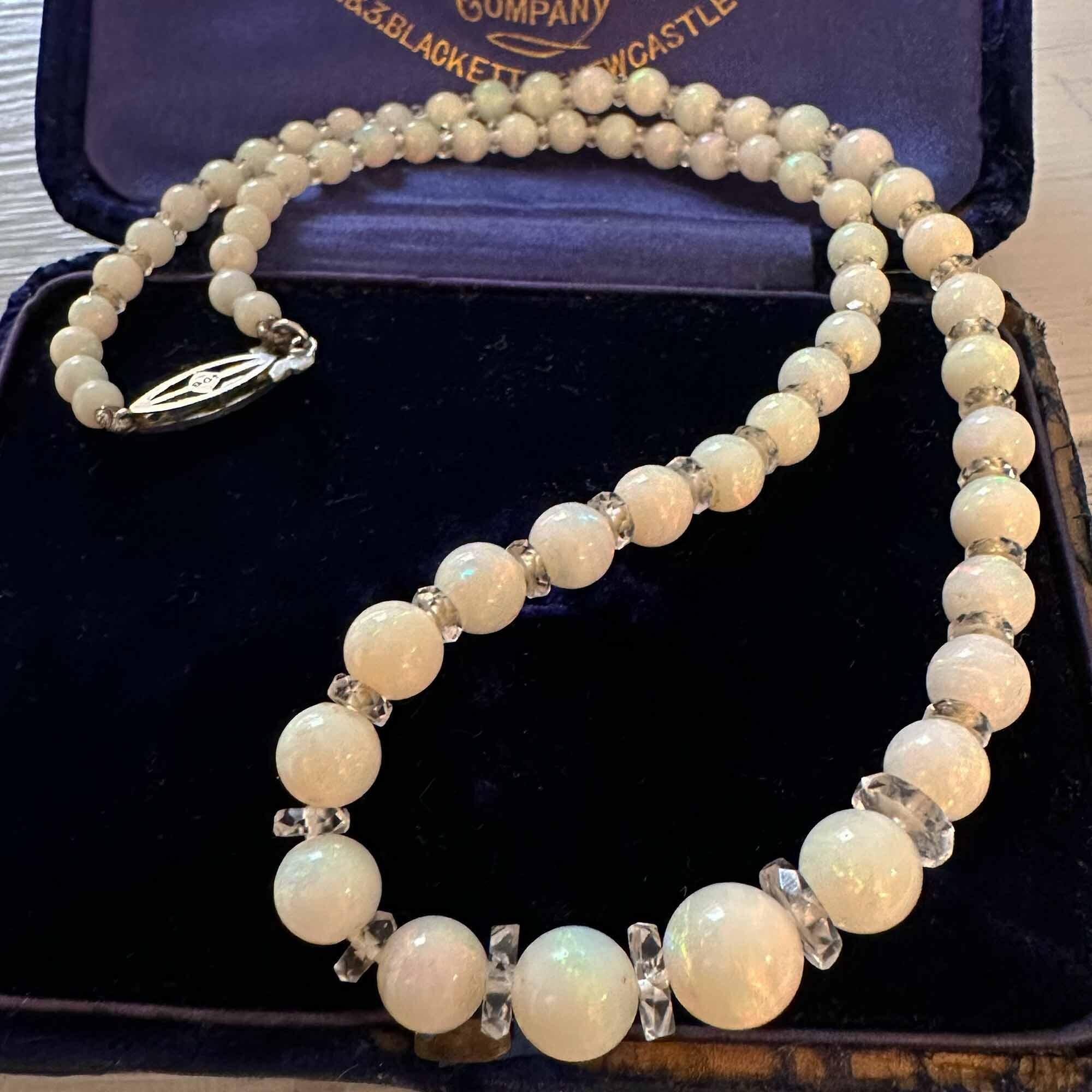 Vintage Opal and Rock Crystal Necklace with 9ct White Gold Clasp