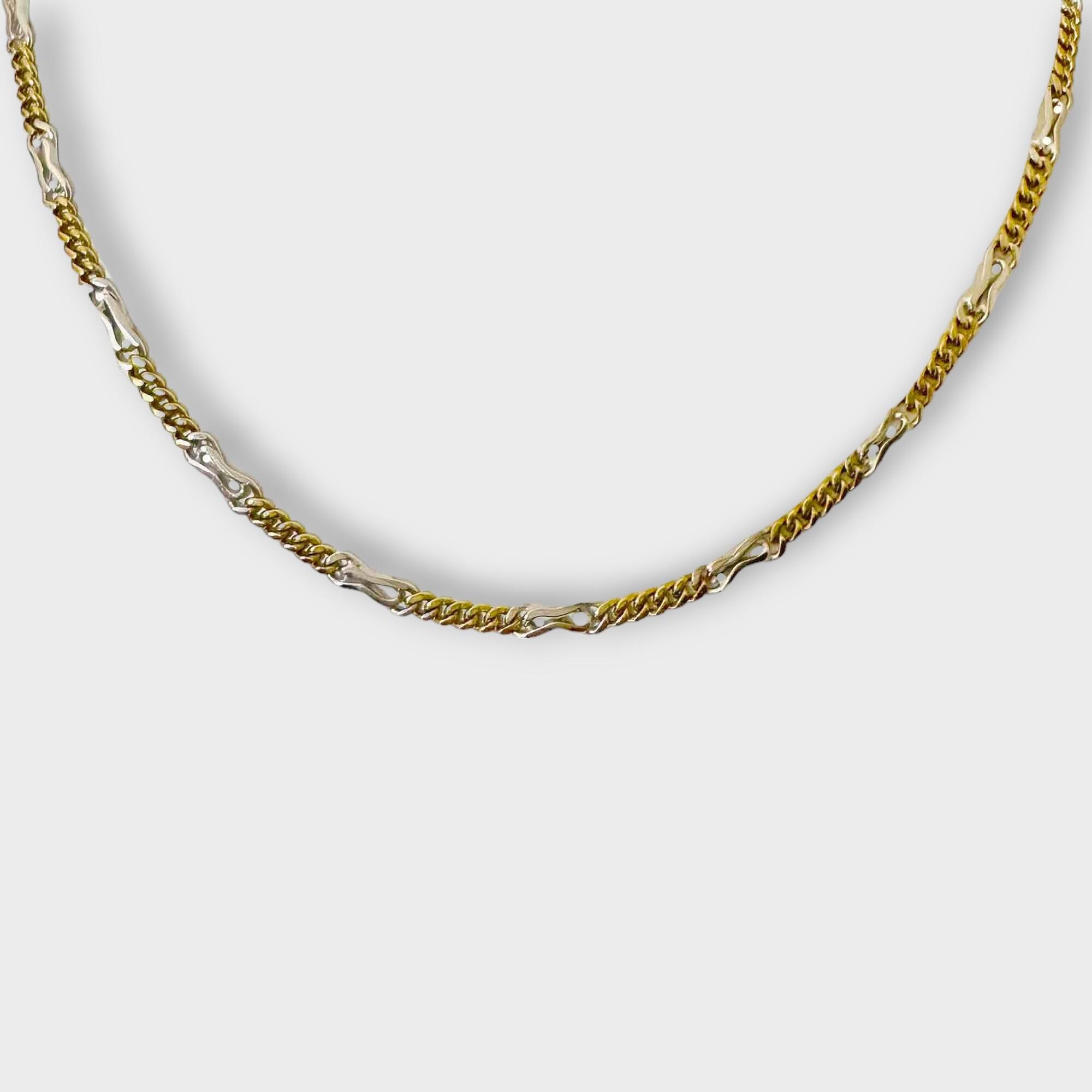 white and yellow gold multi fancy link chain necklace