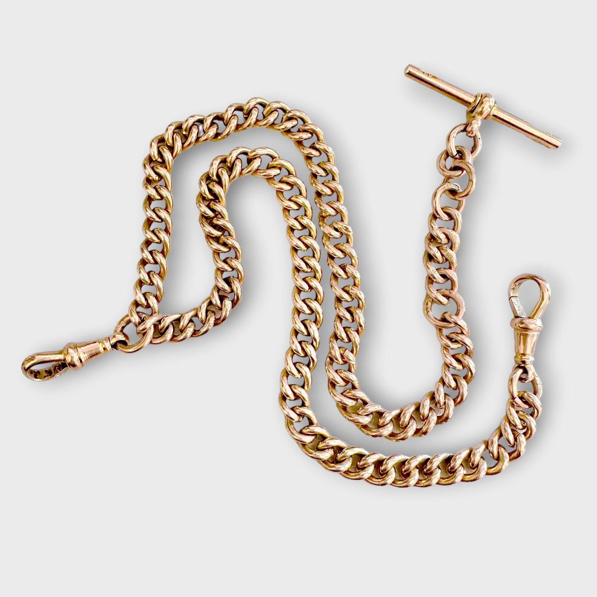 rose gold albert watch chain with T-bar and double dog clip