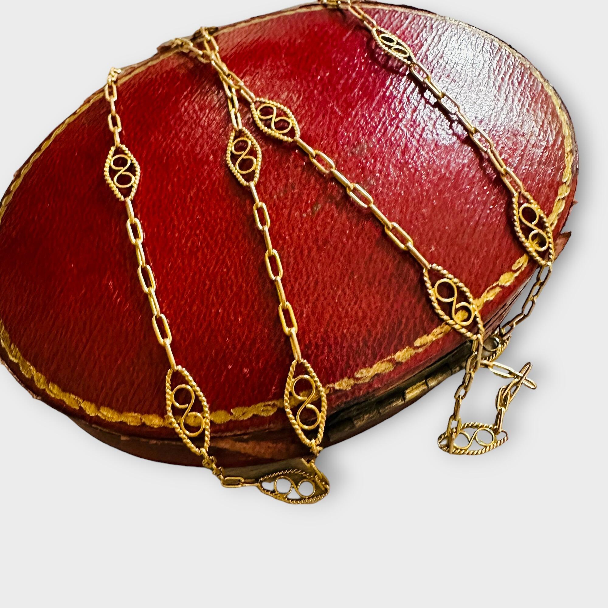 Elegant Edwardian 18ct Gold Paper Clip Chain with Lozenge Links, 20.75 inches, 5.6 grams