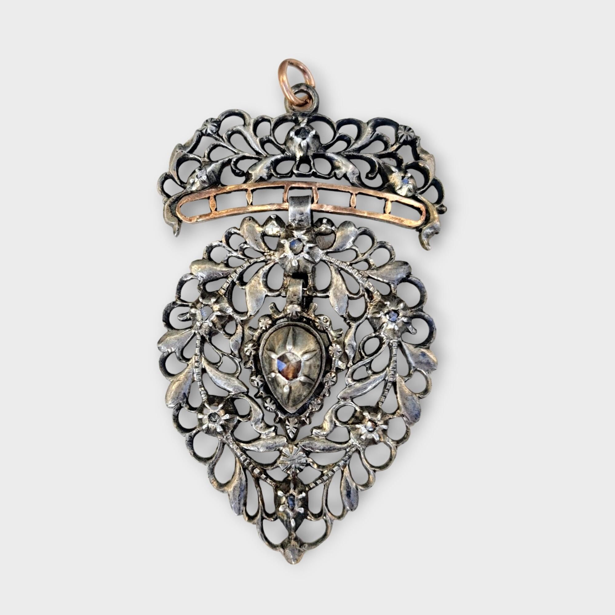 Georgian rose cut diamond studded Vlaams hart or Flemish heart