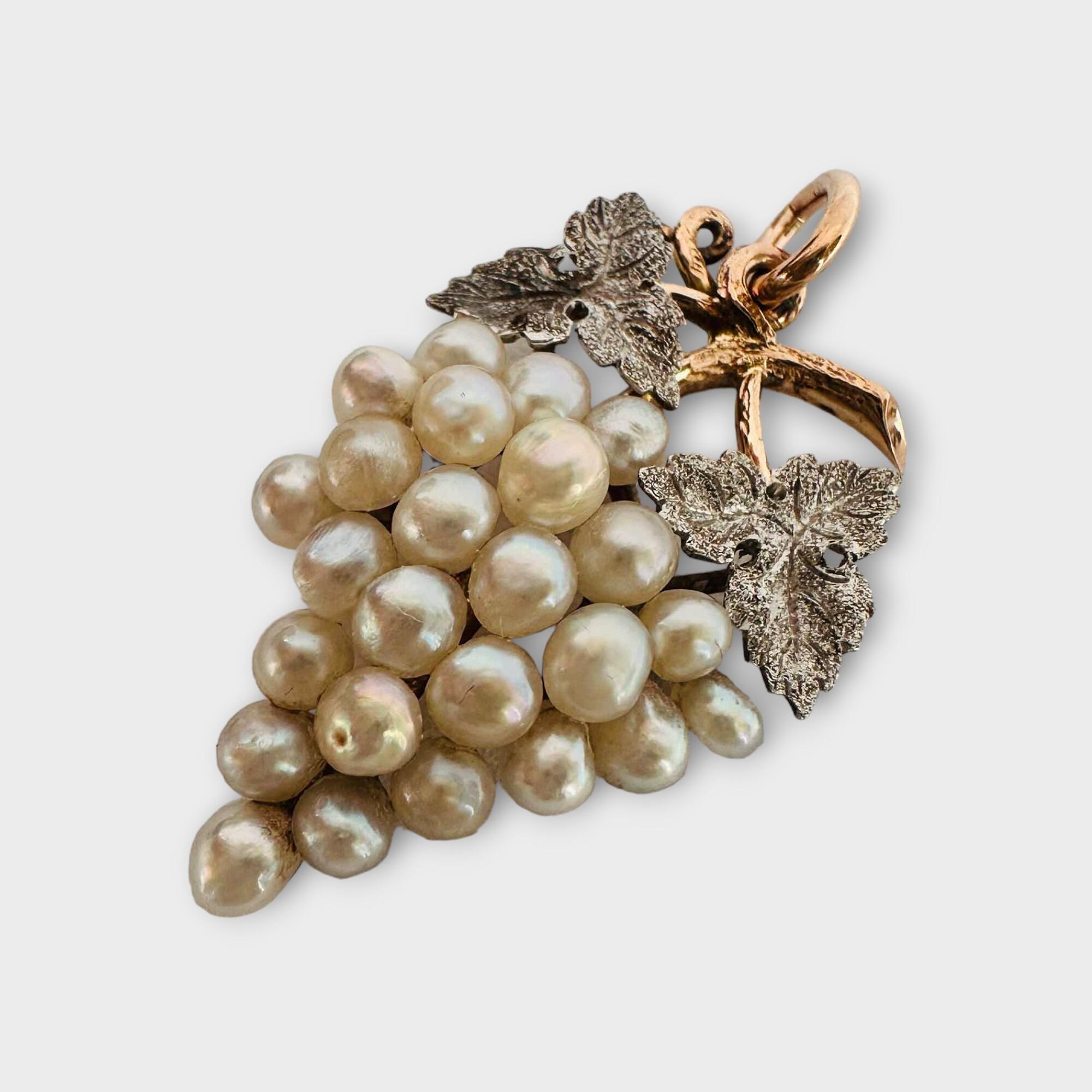 antique pendant with cluster of pearl grapes on gold vine