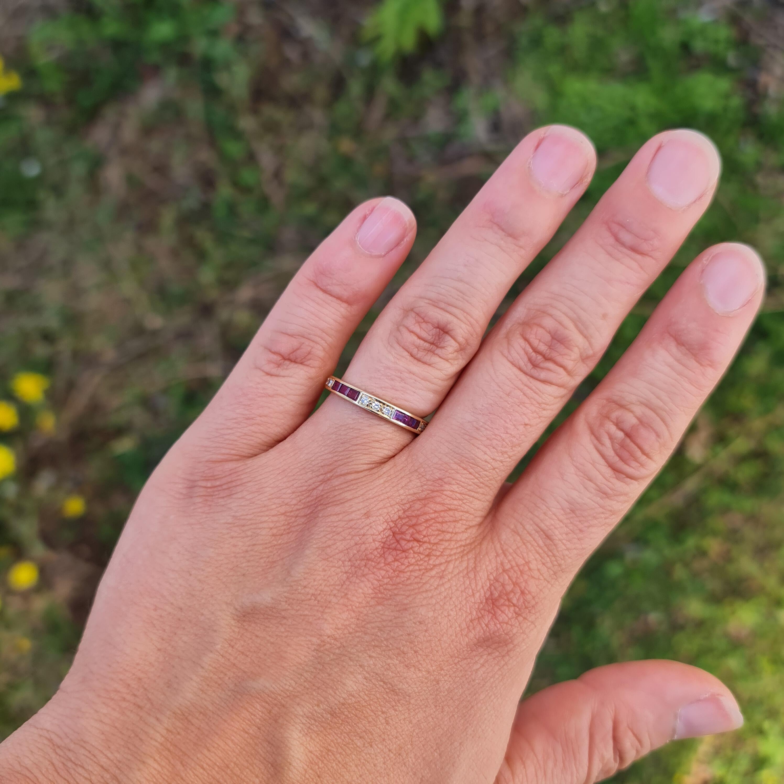 18ct Gold Half Eternity Ring with Rubies and Diamonds, 0.55ct Total, Channel Setting modelled on hand