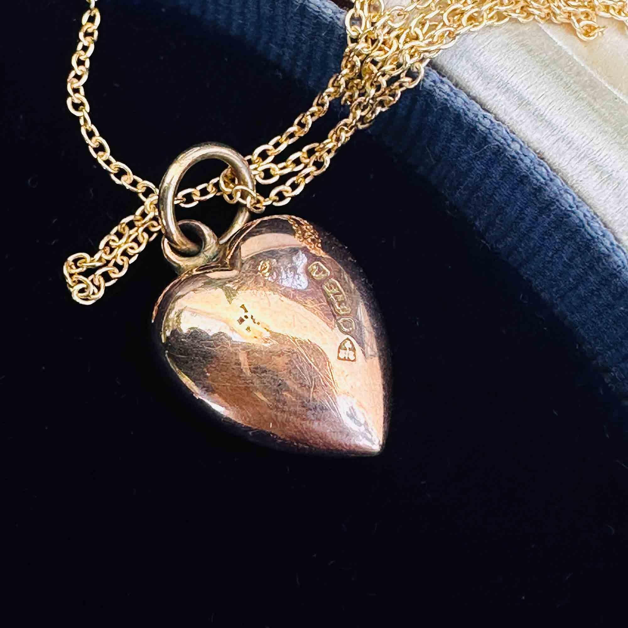 Edwardian 9ct rose gold puffy heart pendant or charm with central star set turquoise cabochon