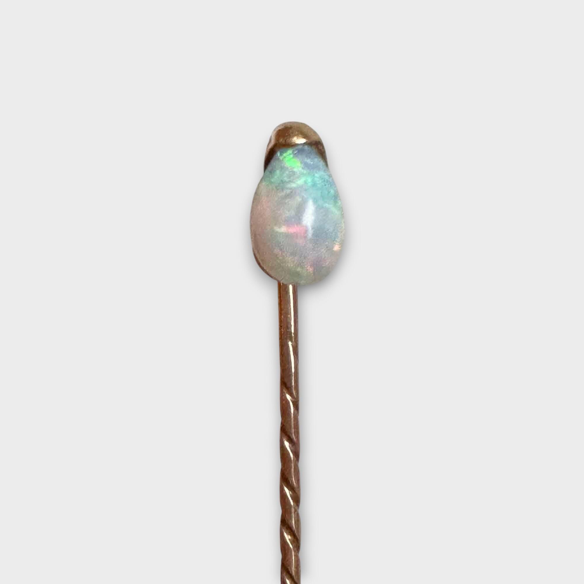 Antique Edwardian 15ct gold stickpin with an pear shaped opal gemstone