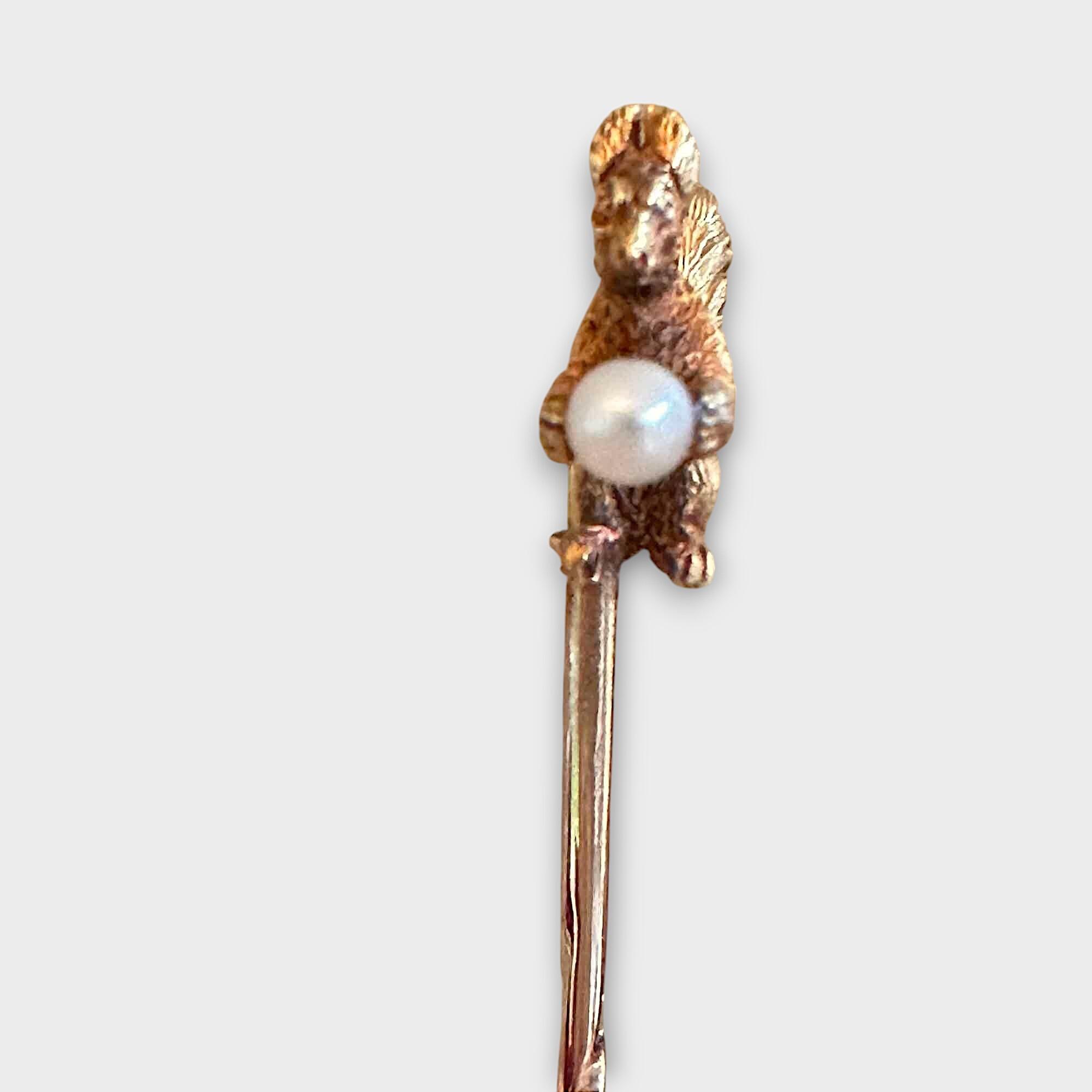 Sorrell Stick Pin Antique 15ct Yellow Gold 'Squirrel Clasping Pearl' Stick Pin