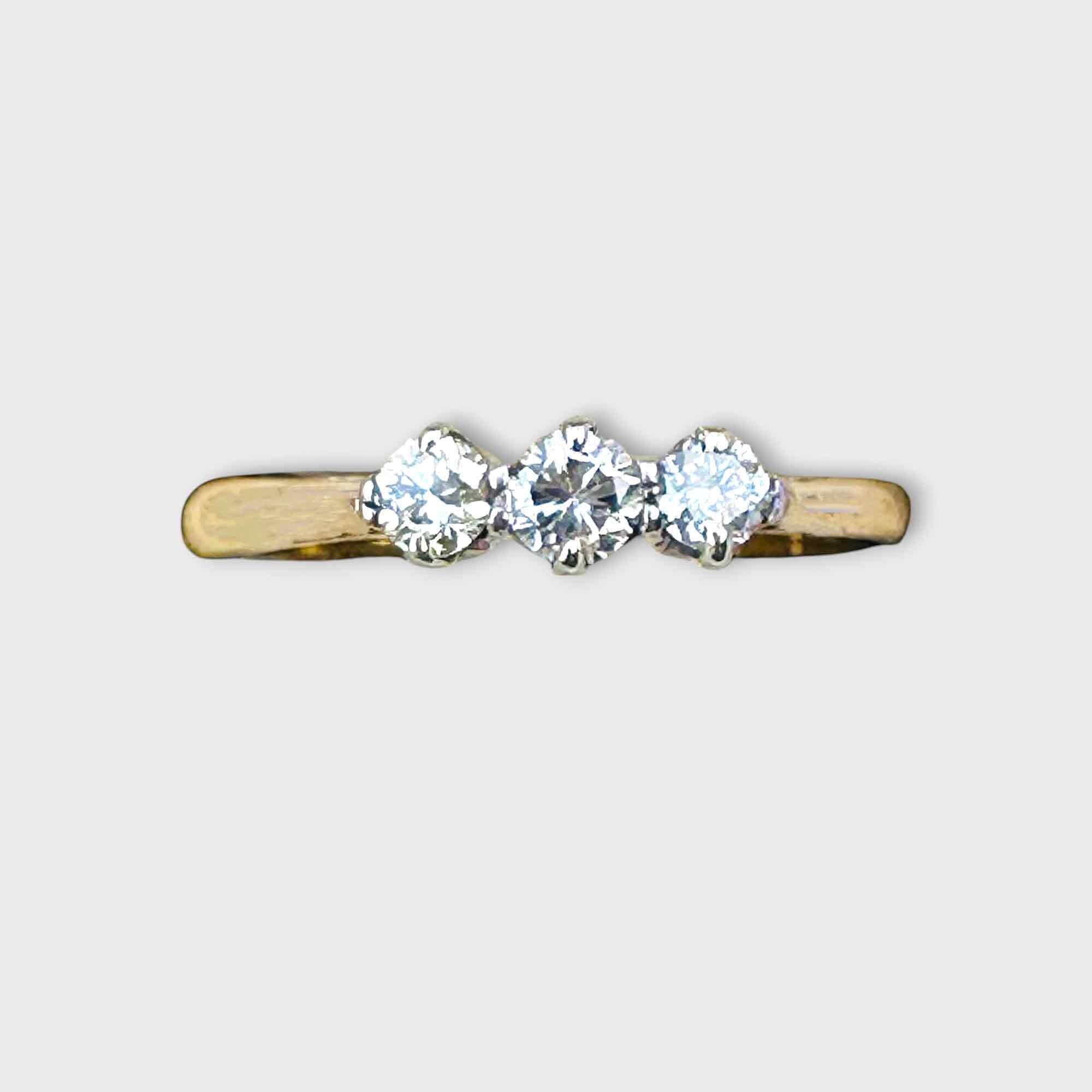 Mid-century 18ct yellow gold and diamond trilogy engagement ring