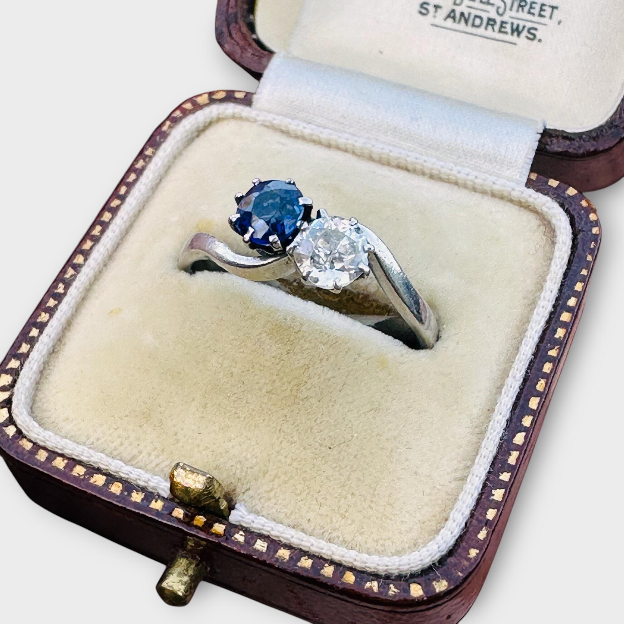 Antique Art Deco sapphire and diamond toi-et-moi engagement ring in platinum
