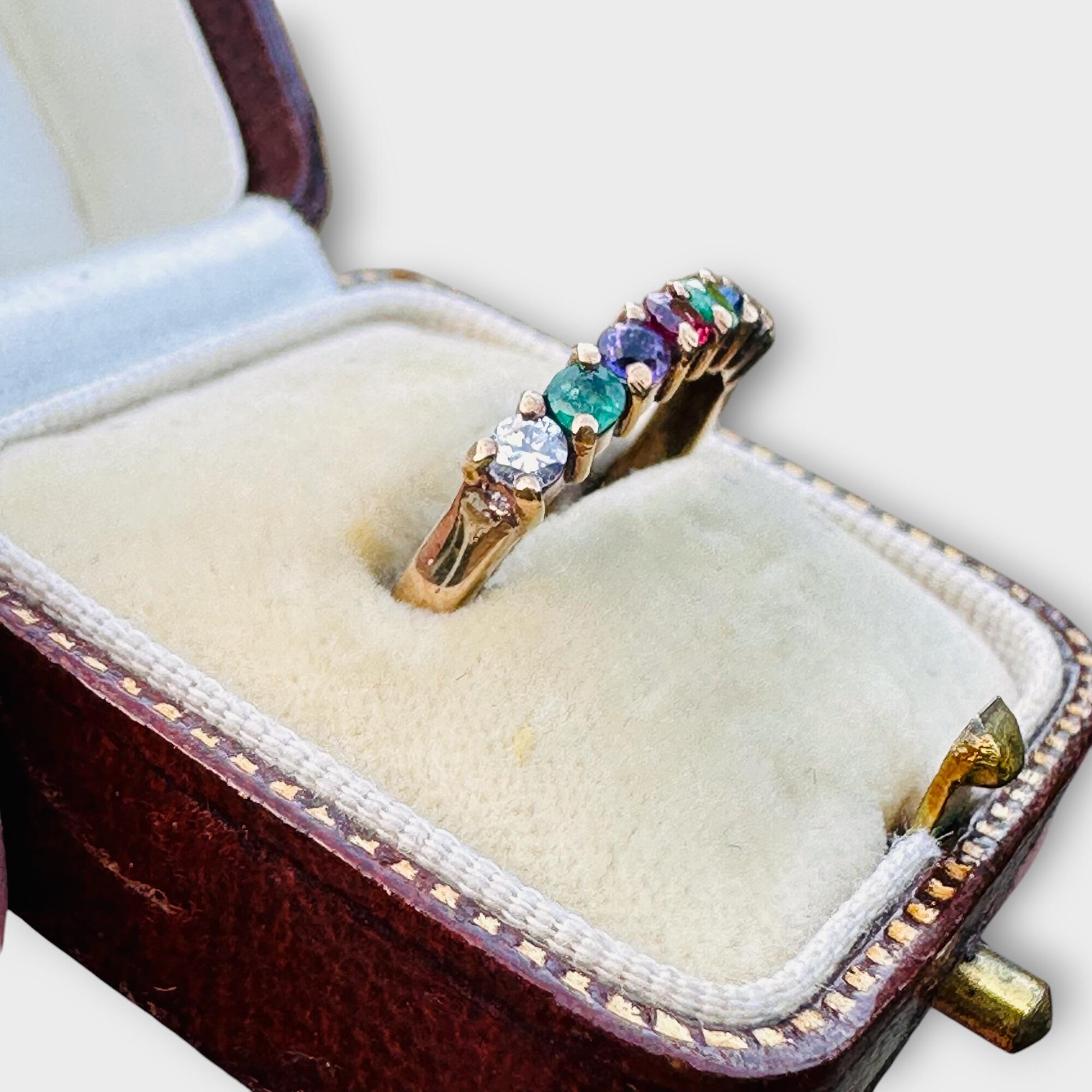 Vintage multi gemstone acrostic dearest ring in 9ct yellow gold
